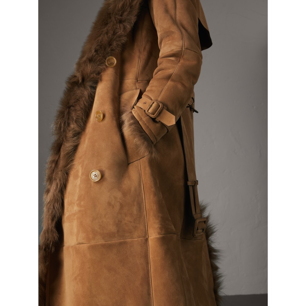 毛羊皮 trench 风衣 (深驼色) - 女士 | burberry 博柏利