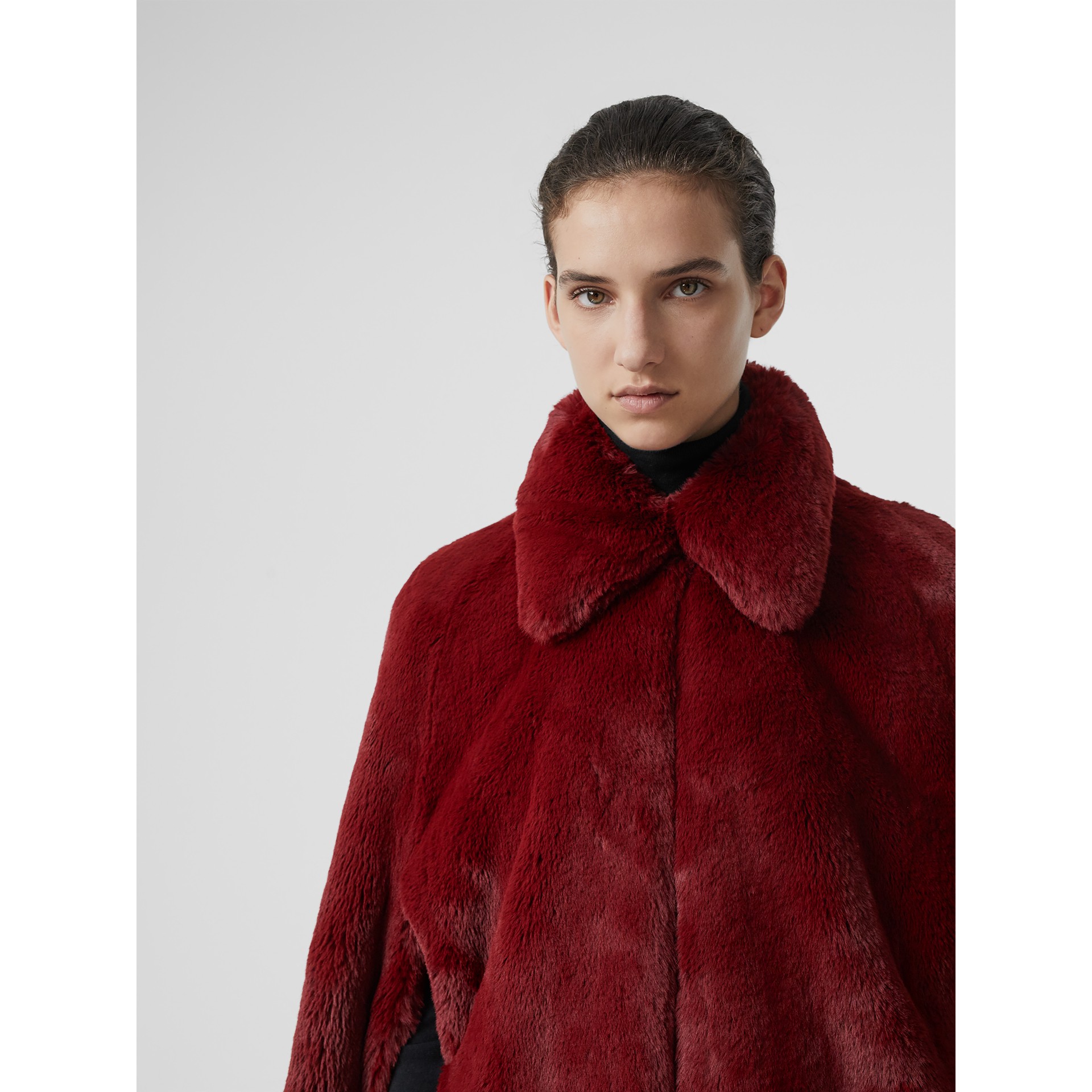 Faux Fur Cape in Burgundy - Women | Burberry United States