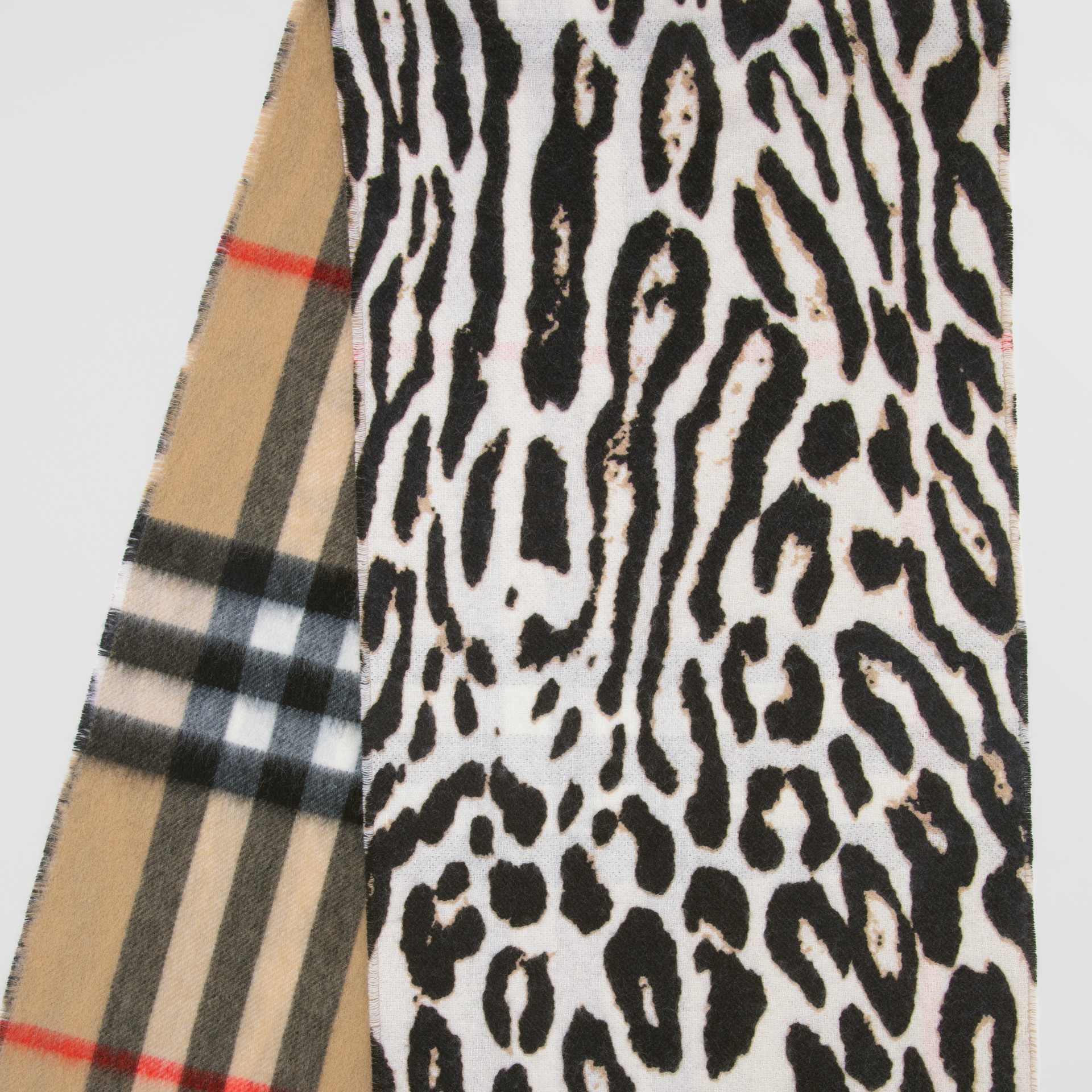 Leopard Print and Check Cashmere Scarf in Black | Burberry Australia
