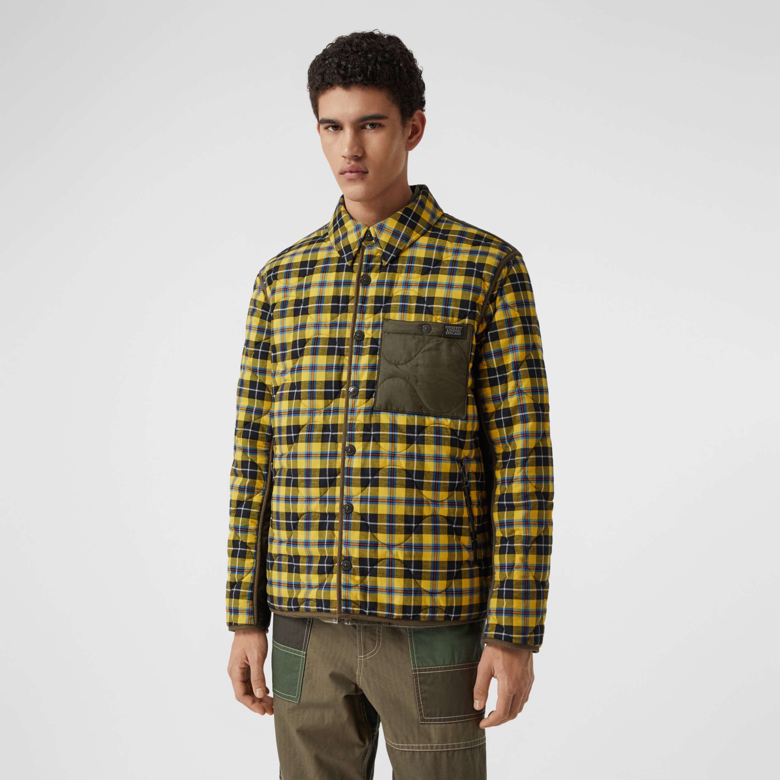 Check Cotton and Quilted Nylon Overshirt in Yellow - Men | Burberry ...