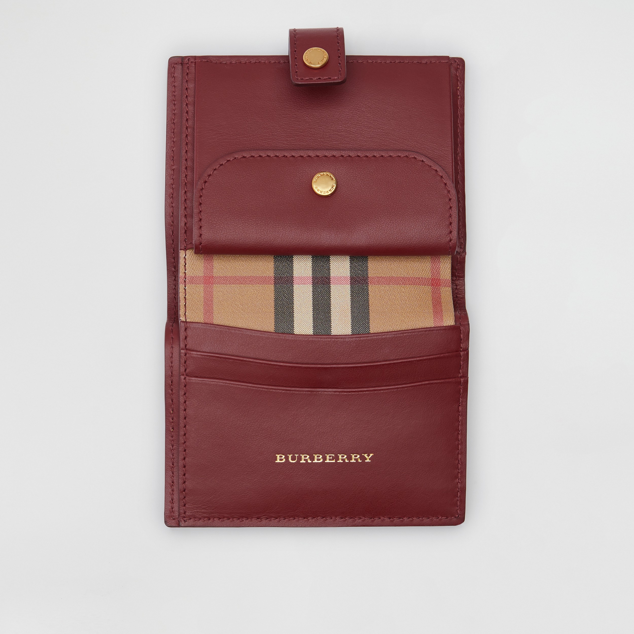 Vintage Check and Leather Folding Wallet in Crimson - Women | Burberry