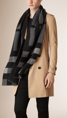 Dark grey Check Wool Cashmere Blanket Scarf - Image 3