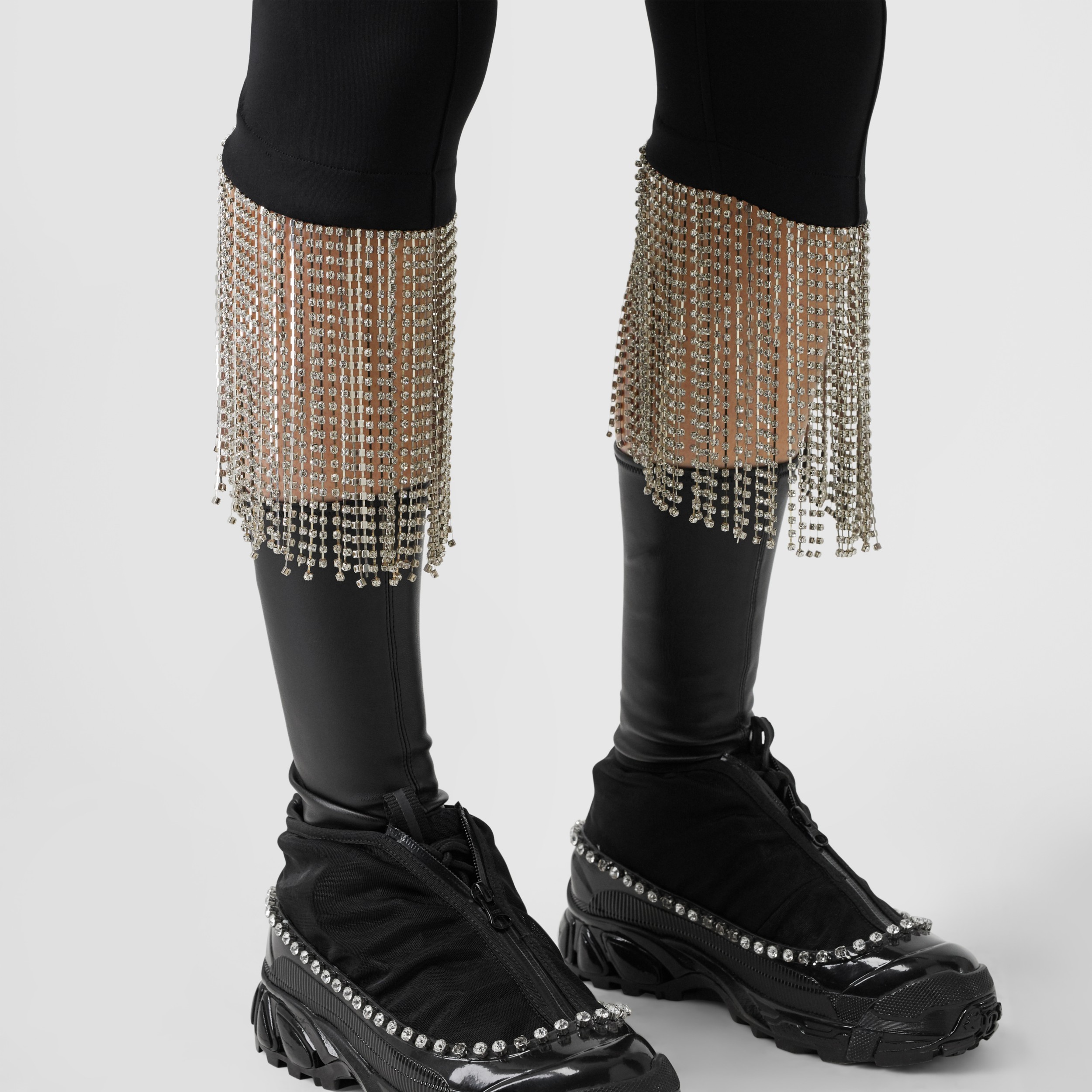 Crystal Fringe Stretch Jersey Leggings in Black Women Burberry
