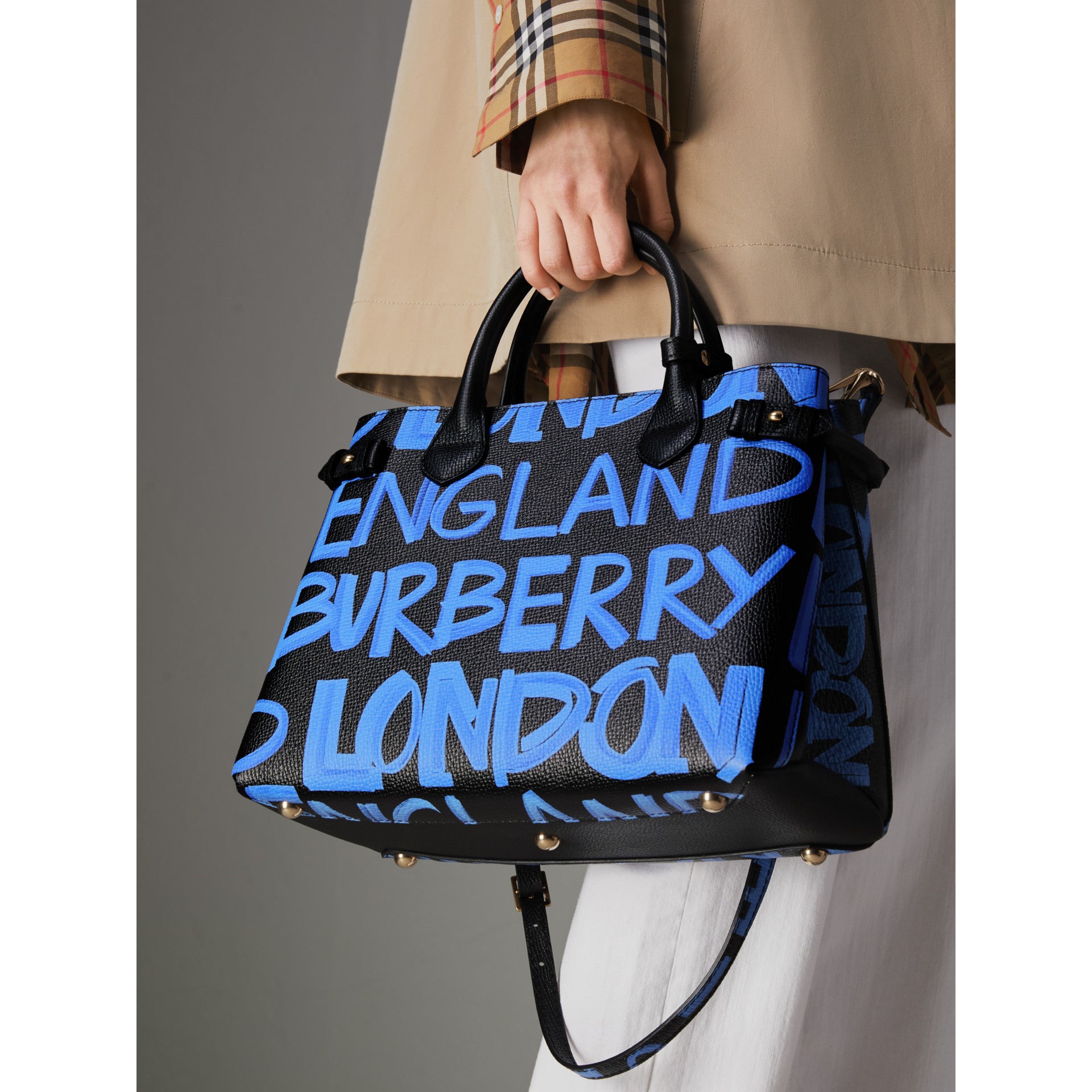 The Medium Banner in Graffiti Print Leather in Black - Women | Burberry ...