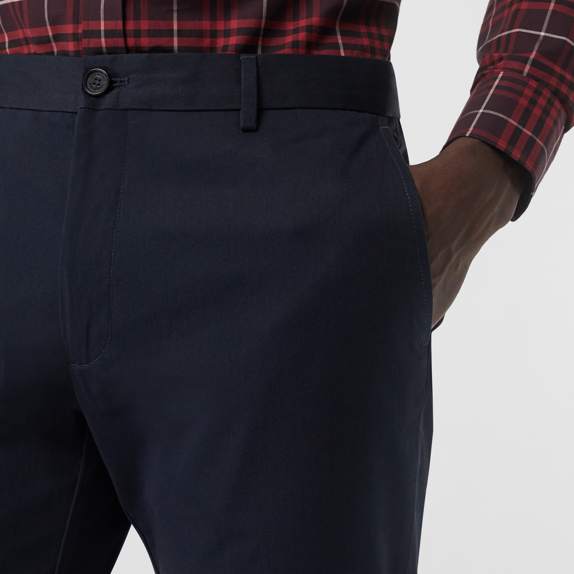 Slim Fit Cotton Chinos in Navy - Men | Burberry Australia