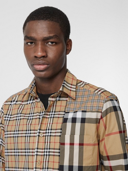BURBERRY Classic Fit Patchwork Check Cotton Shirt