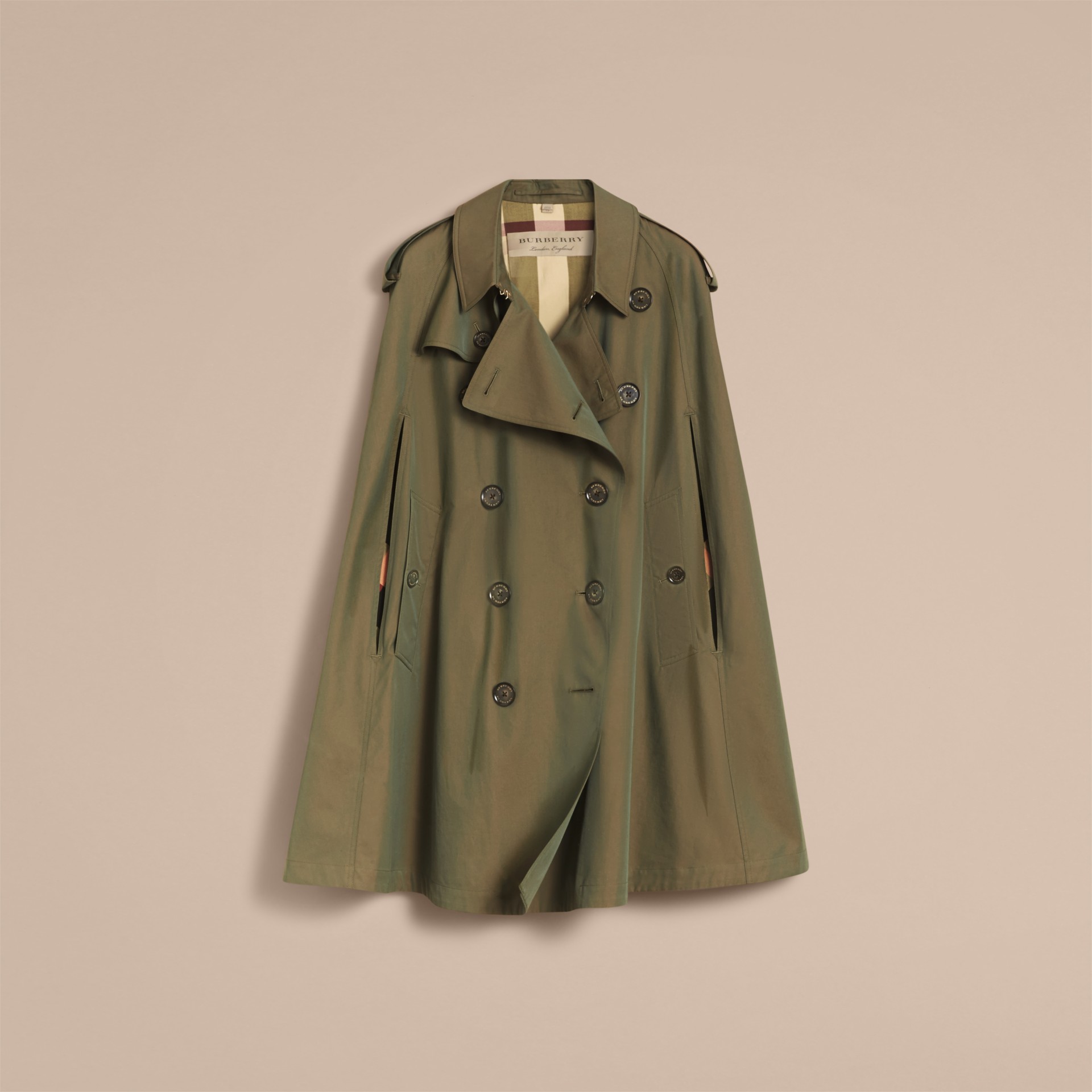 Tropical Gabardine Cape with Check Detail in Bright Olive - Women ...