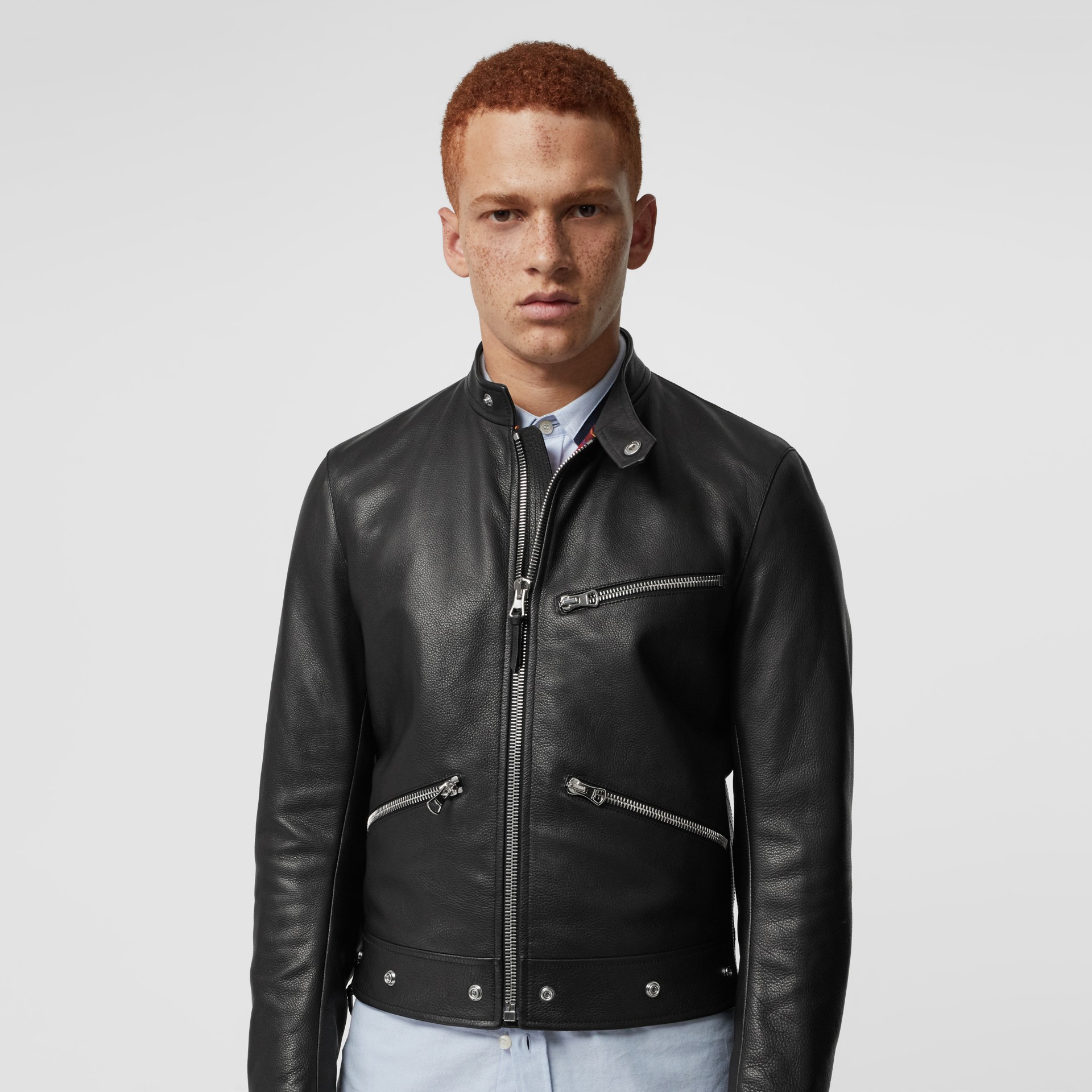 Zip Detail Leather Jacket in Black - Men | Burberry Canada