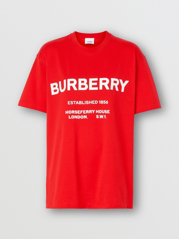 Horseferry Print Cotton T-shirt in Bright Red - Women | Burberry United ...