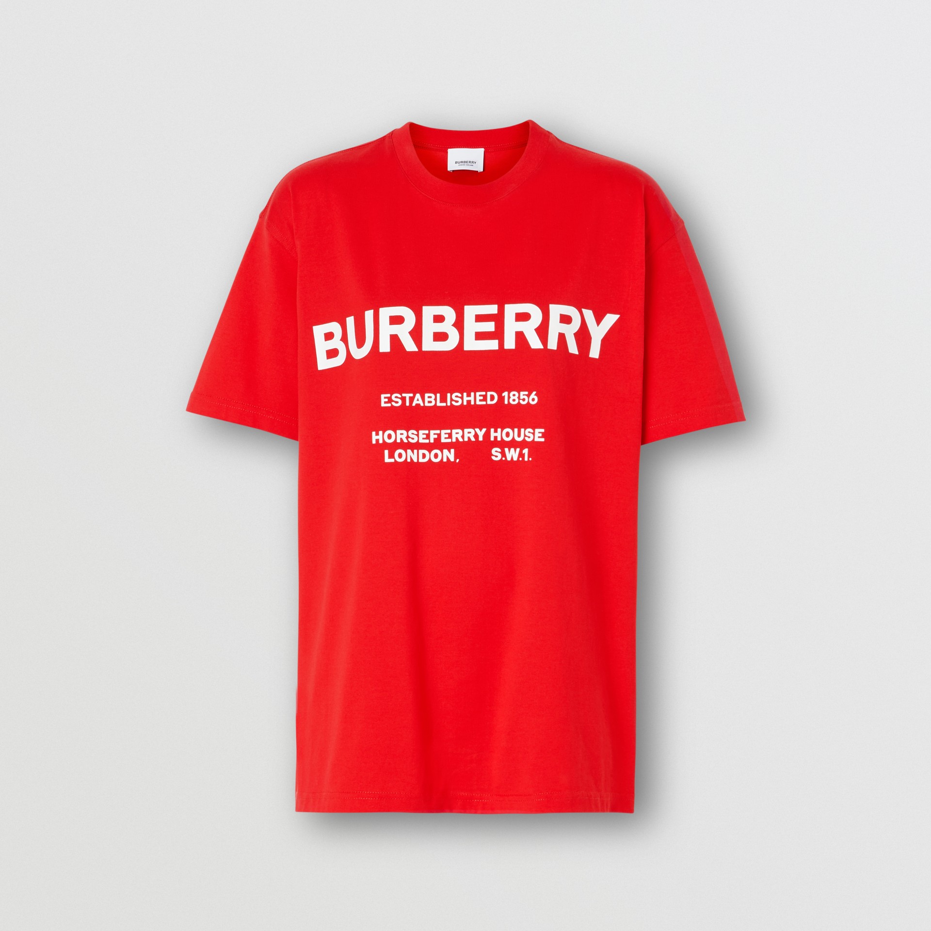 Horseferry Print Cotton T-shirt in Bright Red - Women | Burberry United ...