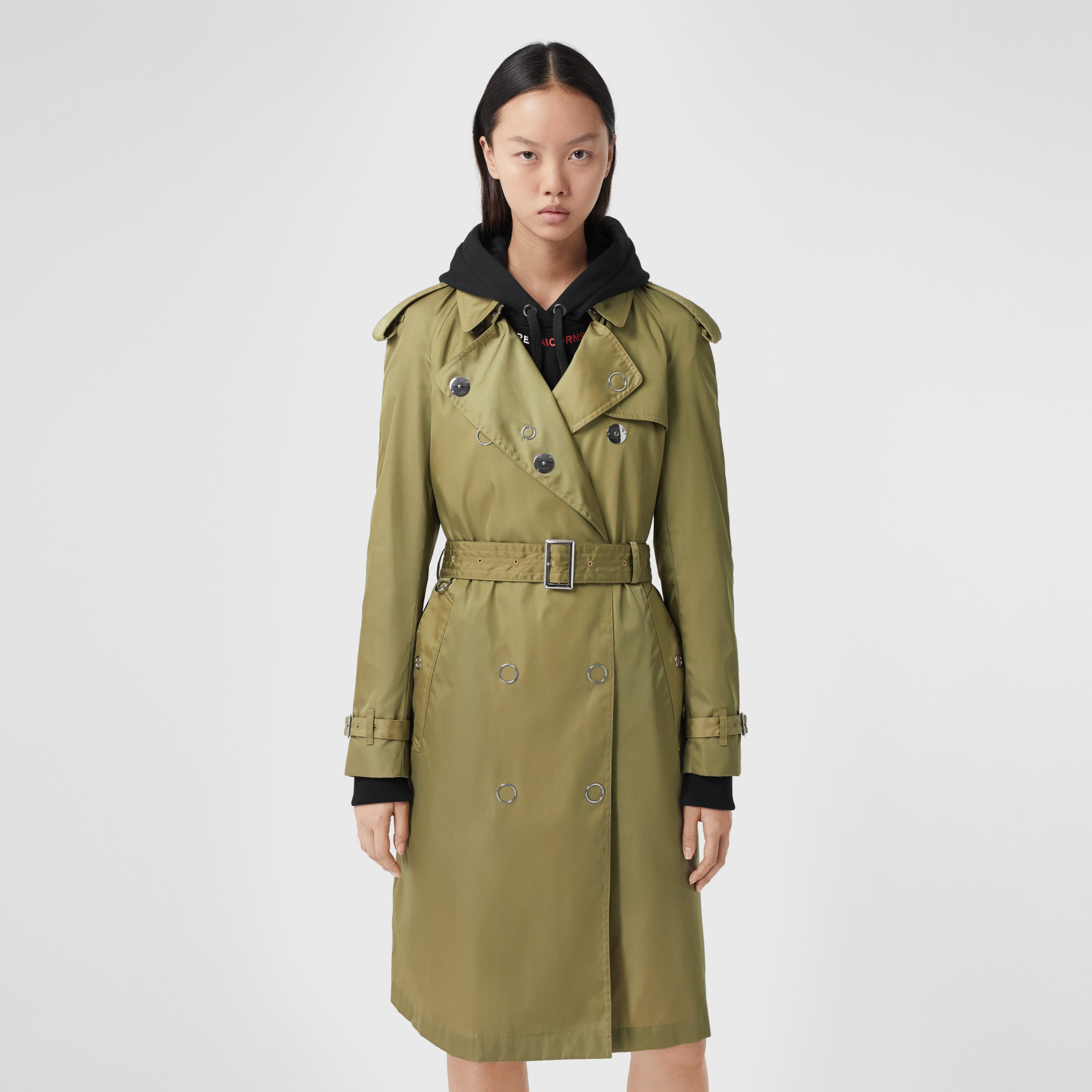 Press-stud Detail ECONYL® Trench Coat in Rich Olive - Women | Burberry