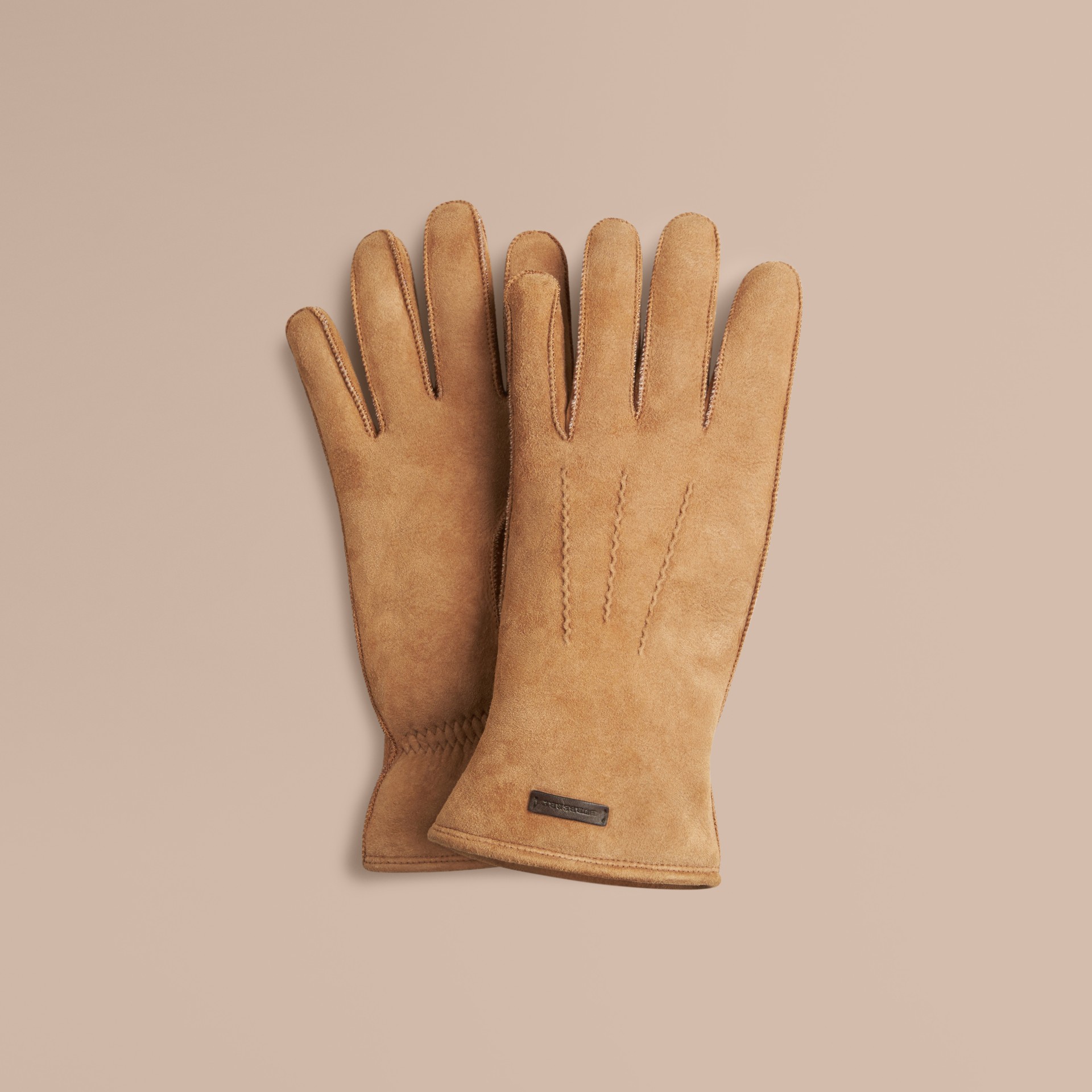 Shearlinglined Suede Gloves Flax Brown Burberry
