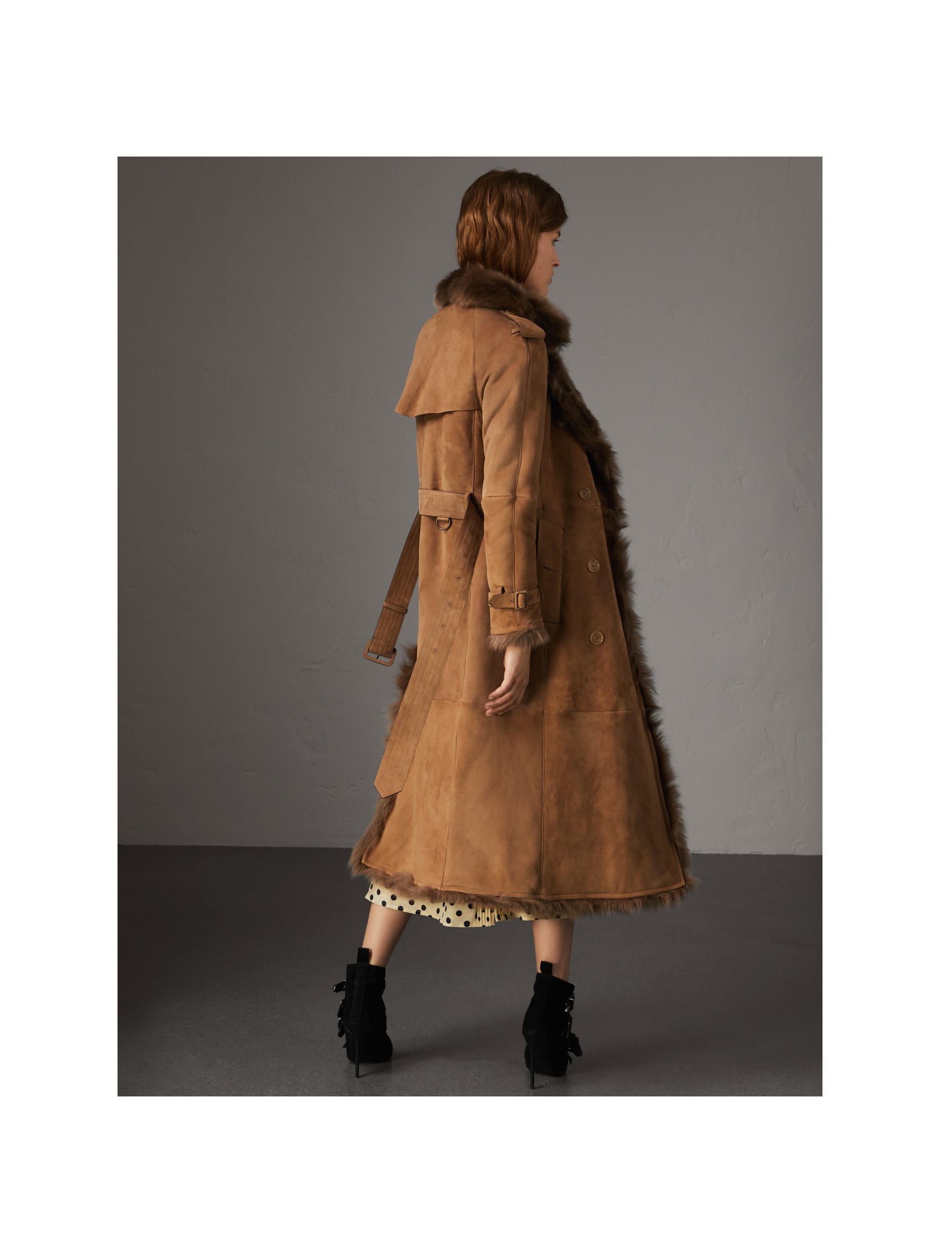 毛羊皮 trench 风衣 (深驼色) - 女士 | burberry 博柏利