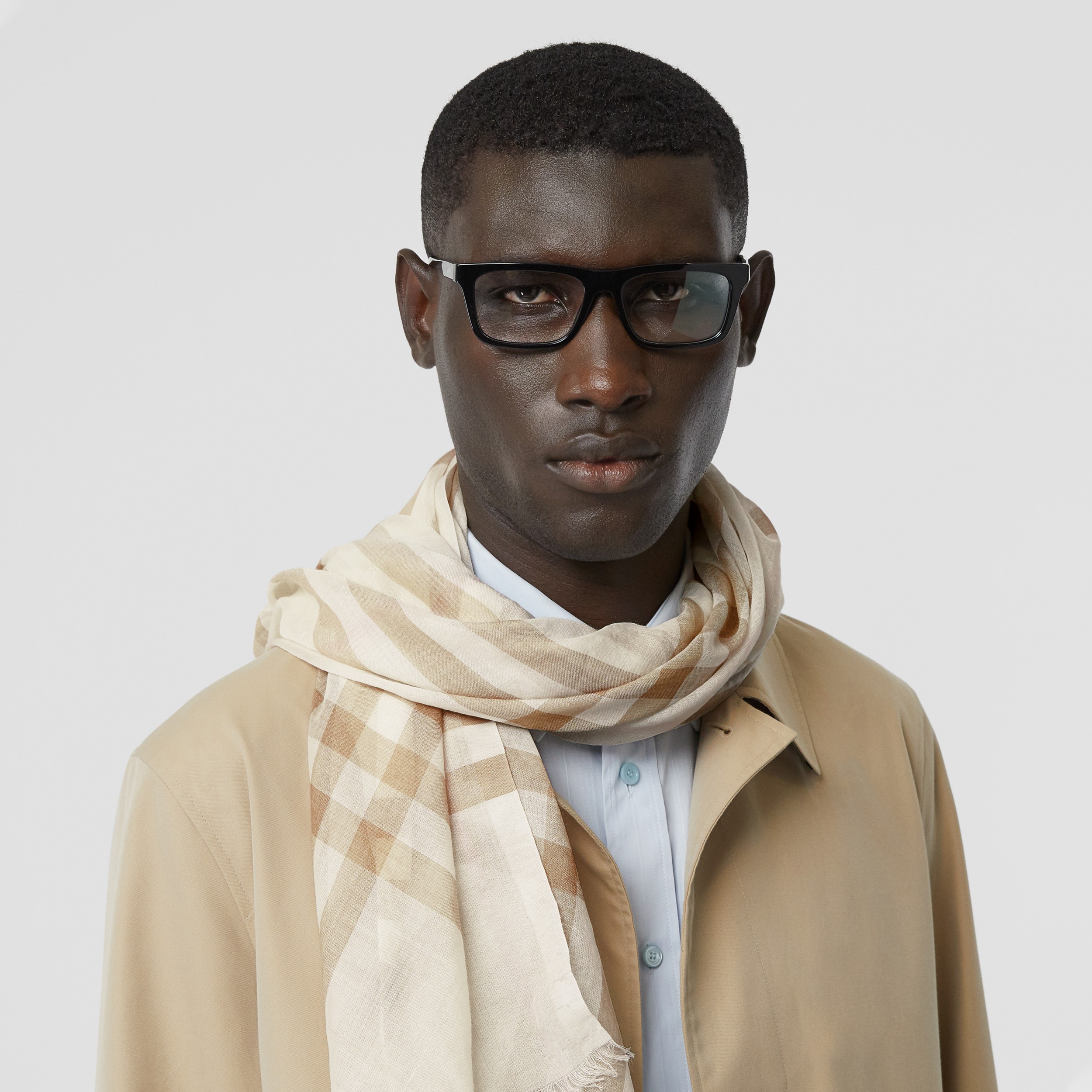 Lightweight Check Wool Silk Scarf in White/alabaster | Burberry® Official - 4