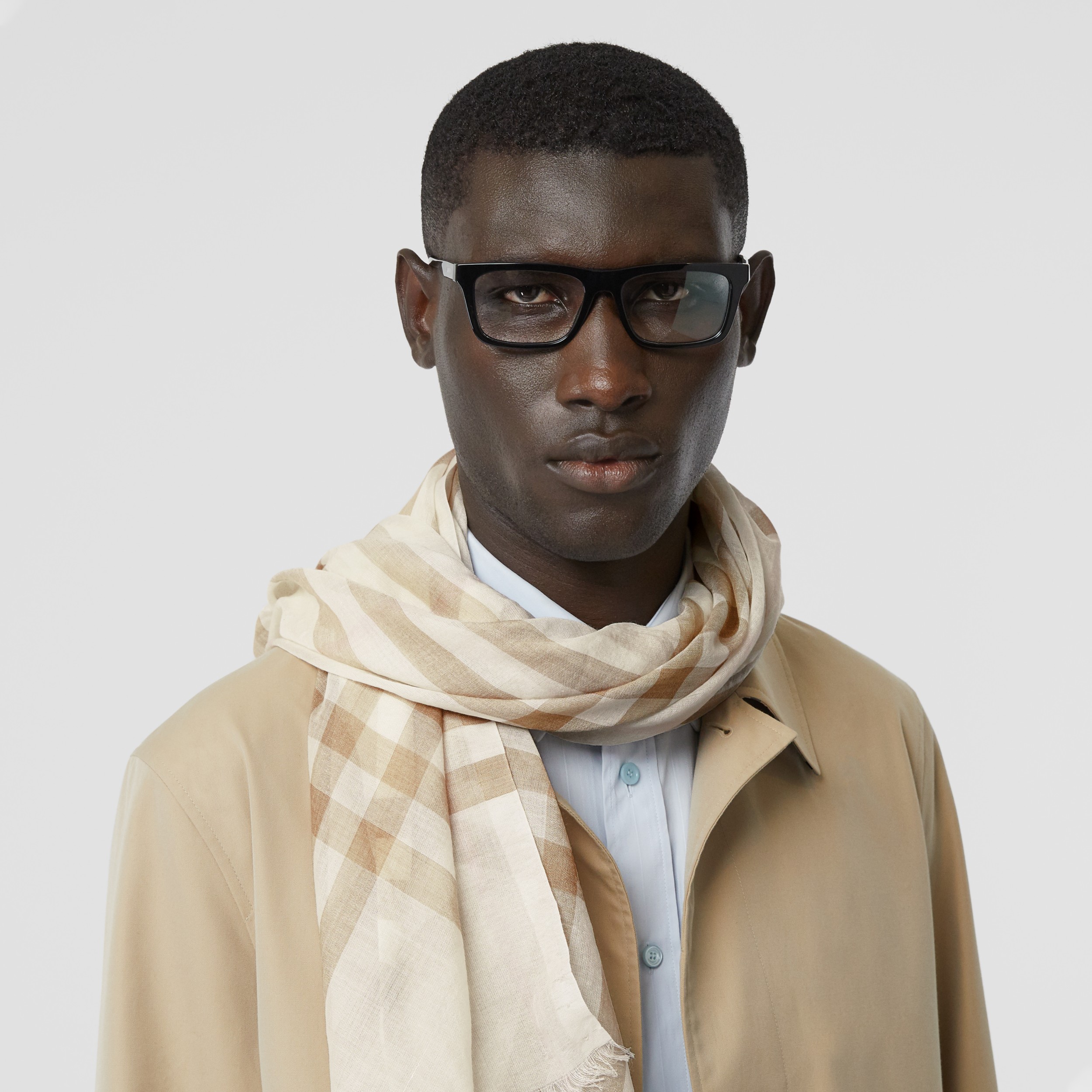 Check Lightweight Wool Silk Scarf in White/alabaster | Burberry® Official