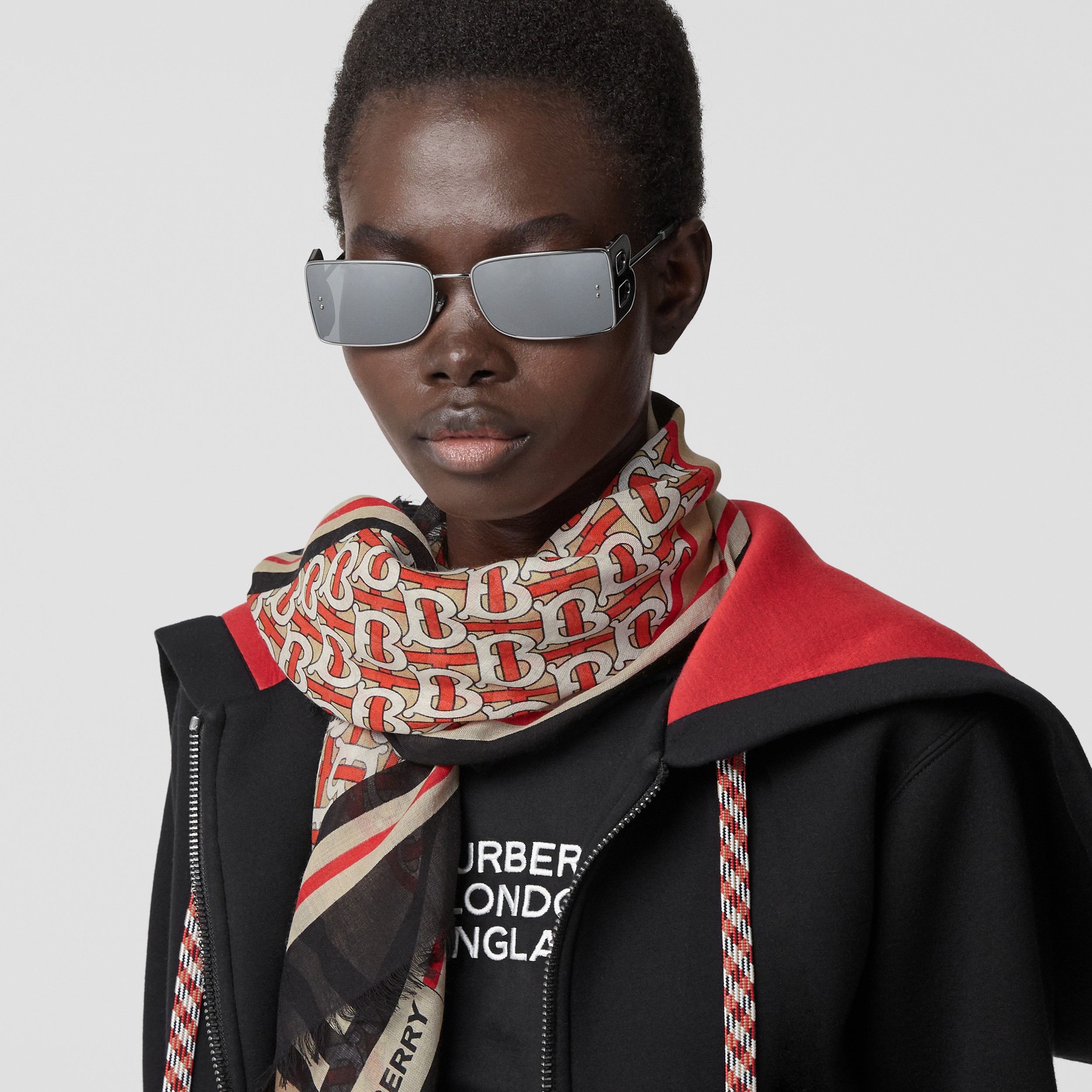 Montage Print Wool Silk Large Square Scarf in Vermillion | Burberry® Official - 3