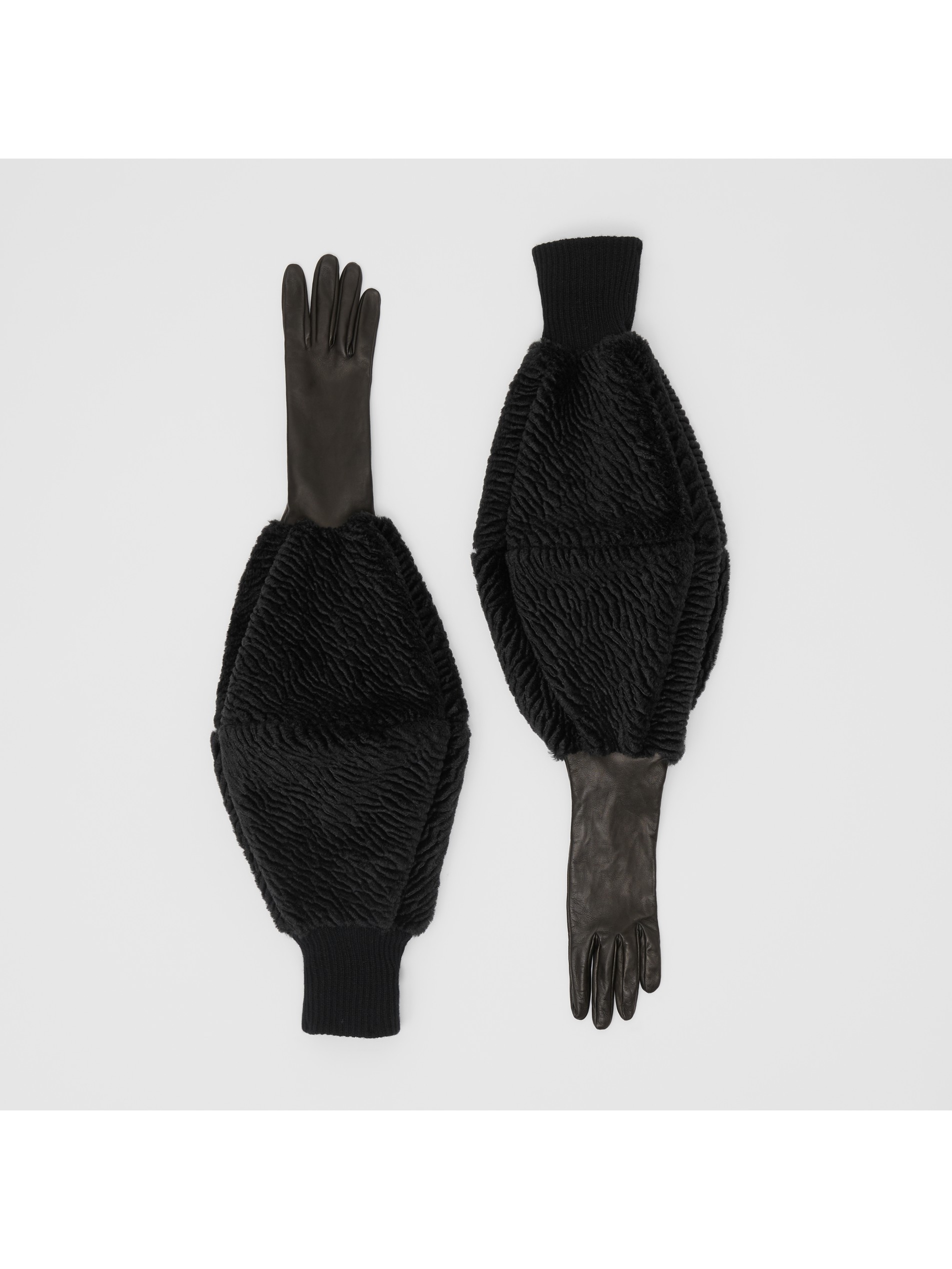 丝质内衬羔羊皮雪尼尔拼羊绒手套