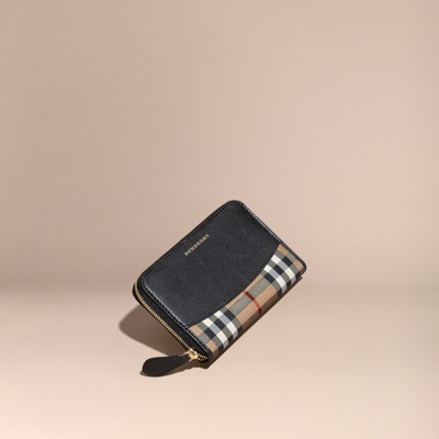Horseferry Check and Leather Ziparound Wallet Black | Burberry