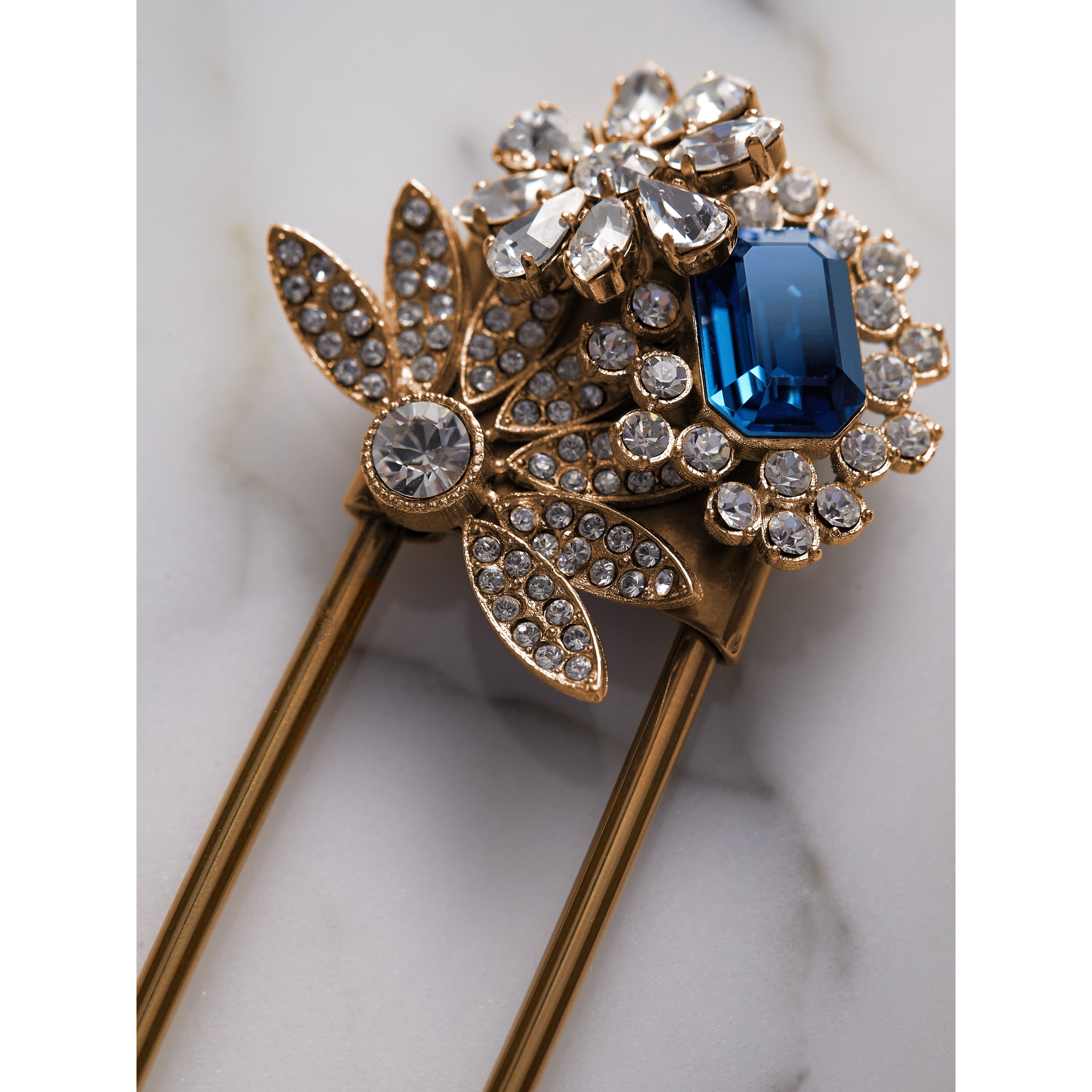 Crystal And Brass Oversized Pin In Blue Burberry United States Crystal And Brass Oversized Pin In Blue Burberry United States Gallery Image 1