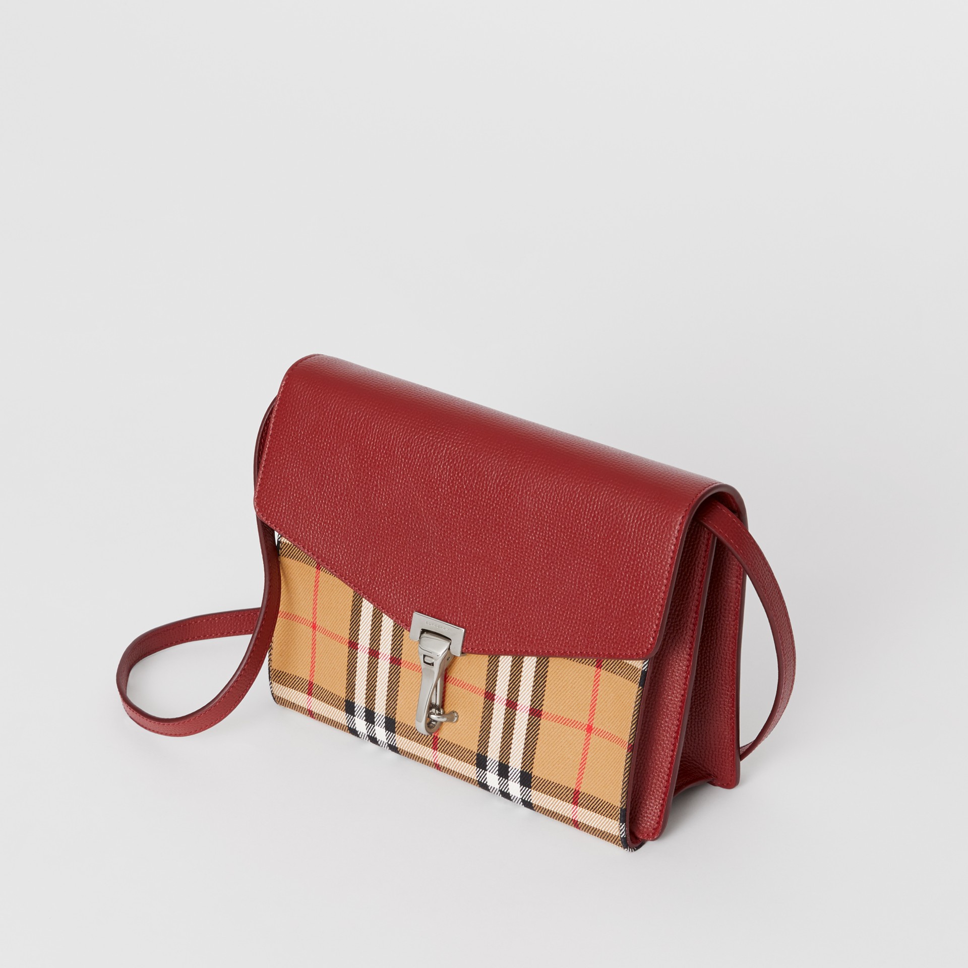 Small Vintage Check and Leather Crossbody Bag in Crimson - Women | Burberry Canada