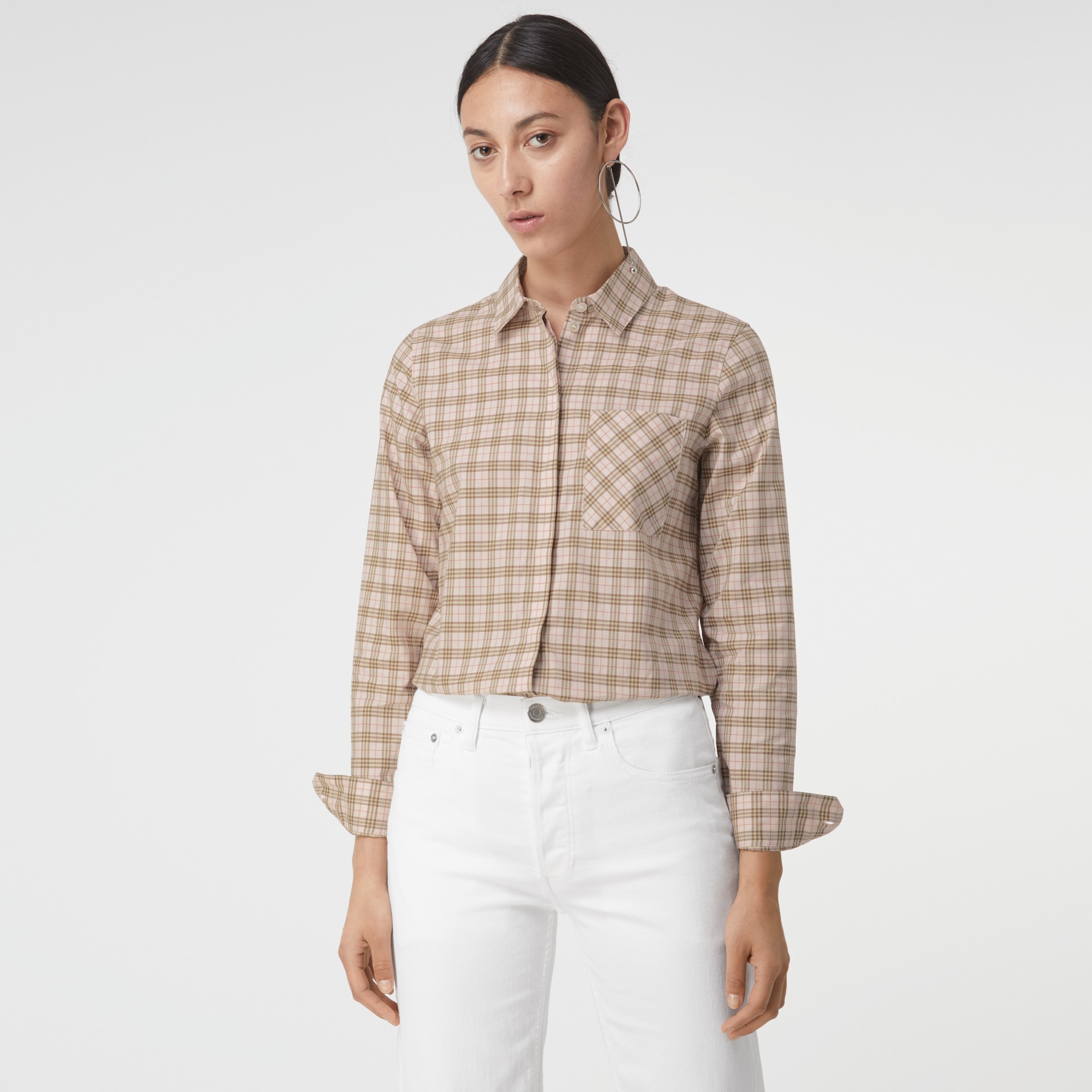 Check Cotton Shirt in Ice Pink - Women | Burberry United States