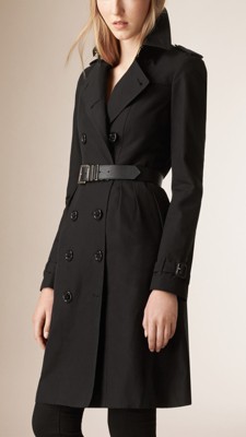 Black Skirted Cotton Gabardine Trench Coat - Image 1