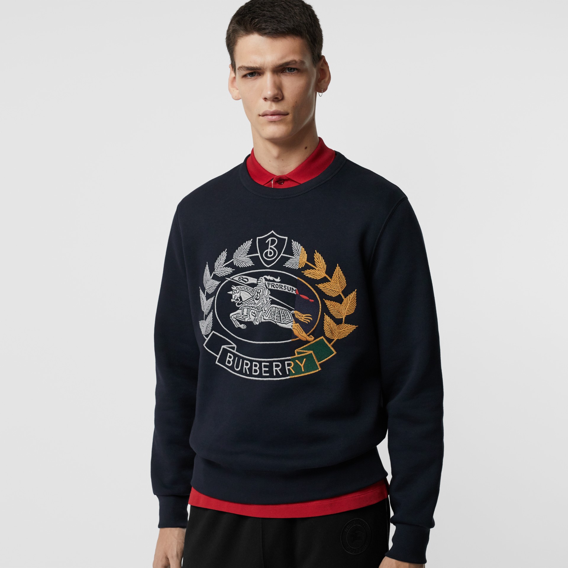 Embroidered Crest Jersey Sweatshirt in Navy - Men | Burberry