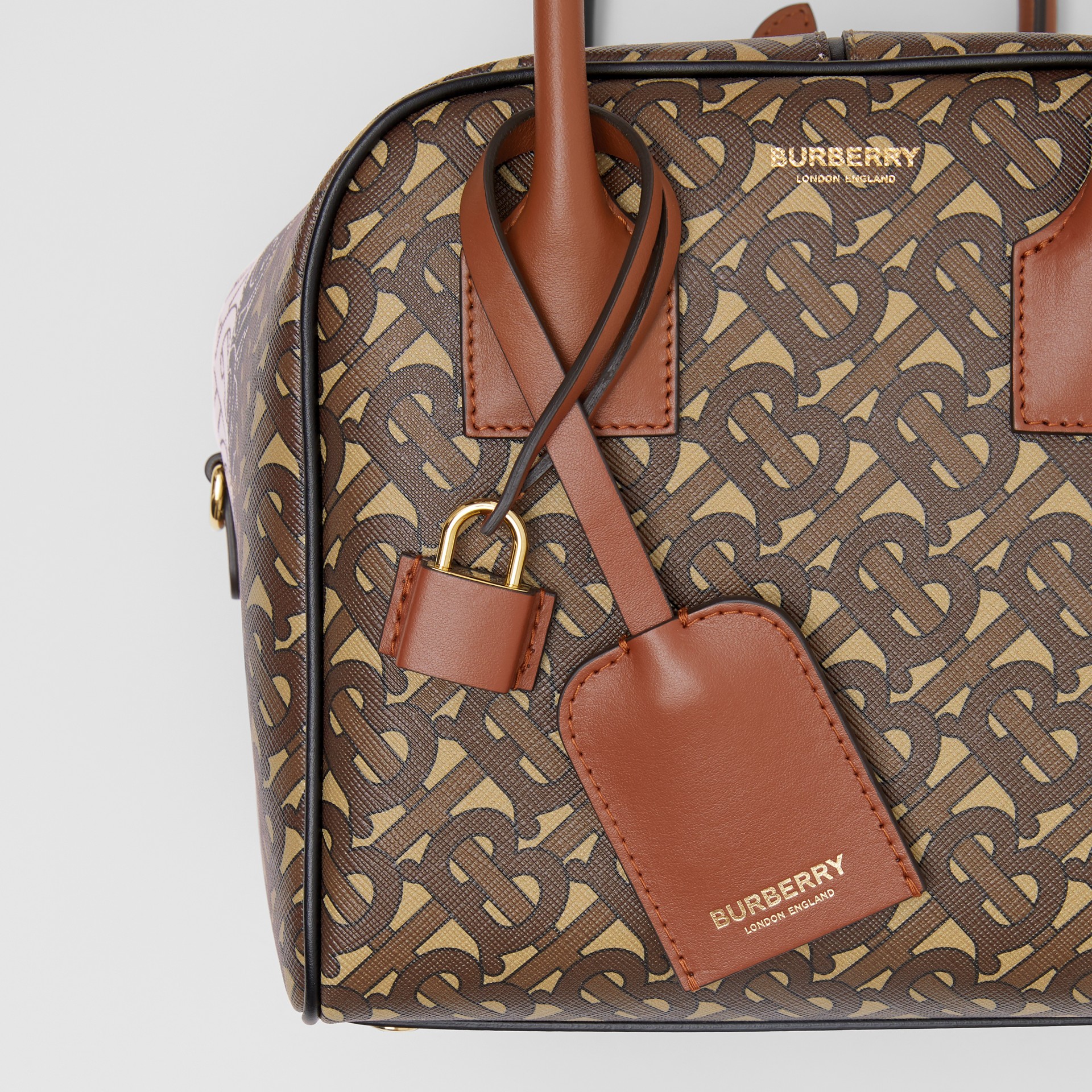 Small Monogram Stripe E Canvas Cube Bag In Bridle Brown Women Burberry United Kingdom Small Monogram Stripe E Canvas Cube Bag In Bridle Brown Women Burberry United Kingdom