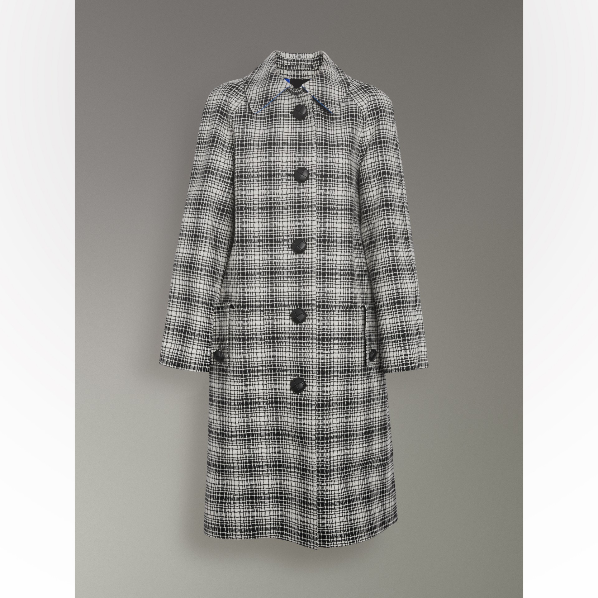 Shop Burberry Check Wool Tailored Coat In Black/white