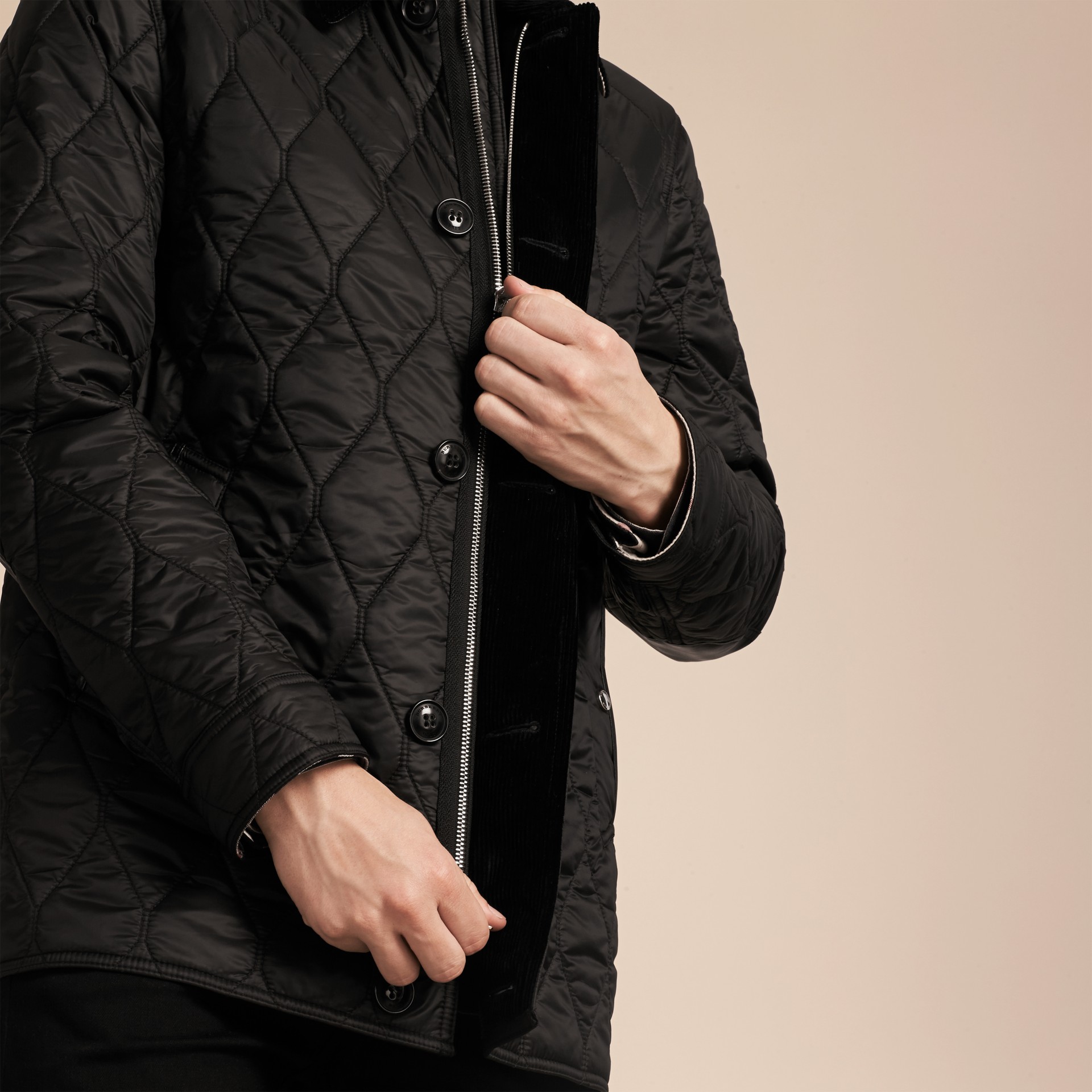 Check Detail Quilted Jacket with Corduroy Collar | Burberry