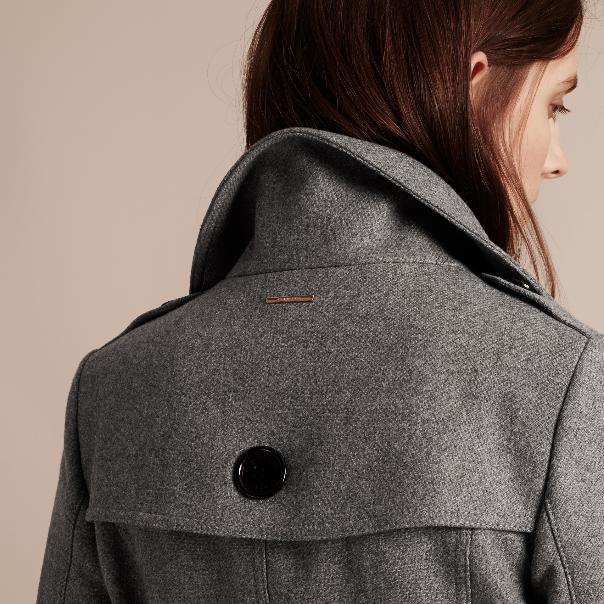 Technical Wool Cashmere Funnel Neck Coat in Steel Grey Melange Women