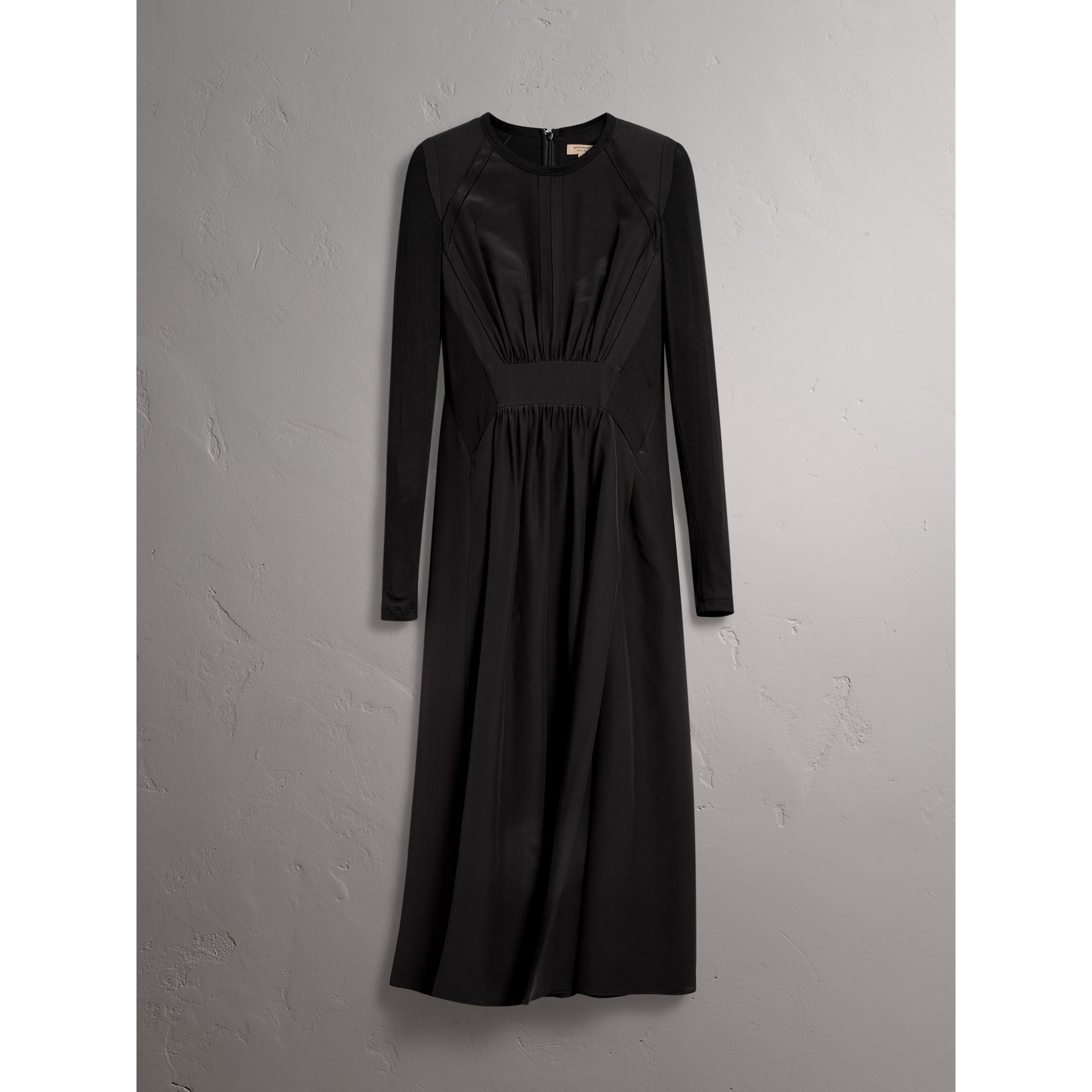 Long-sleeve Silk Gathered Dress in Black - Women | Burberry United States