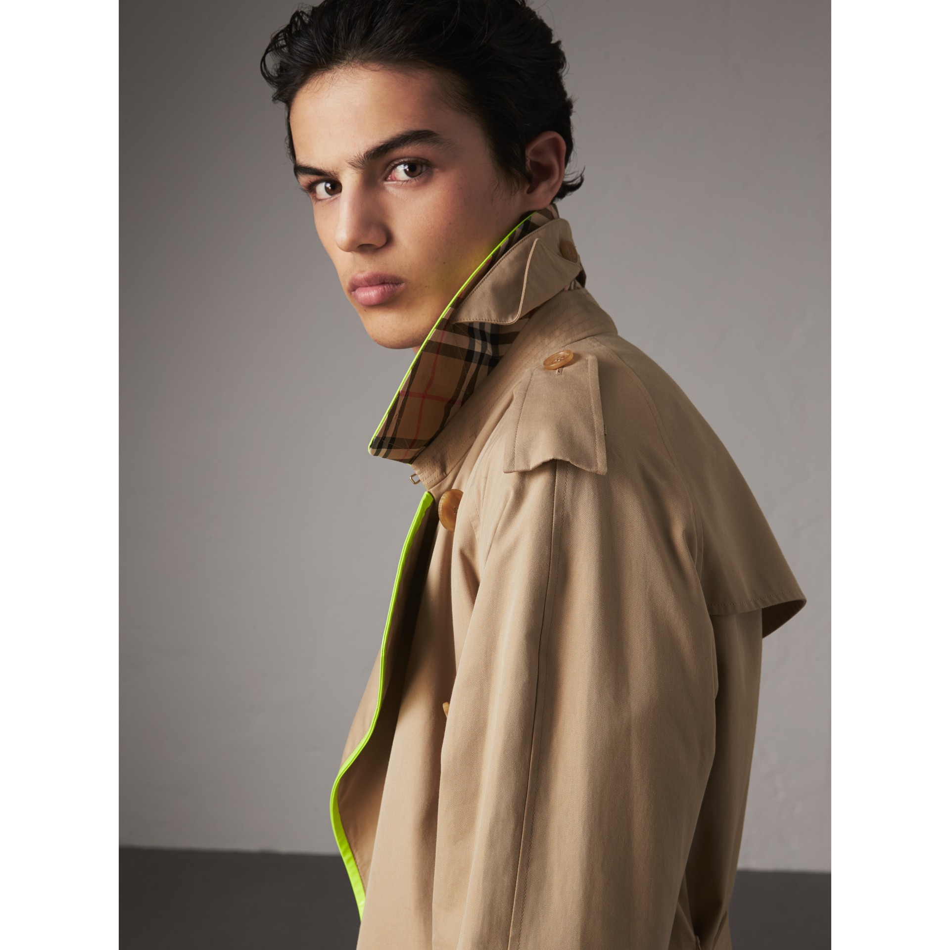 Tape Detail Cotton Gabardine Trench Coat in Honey Men Burberry