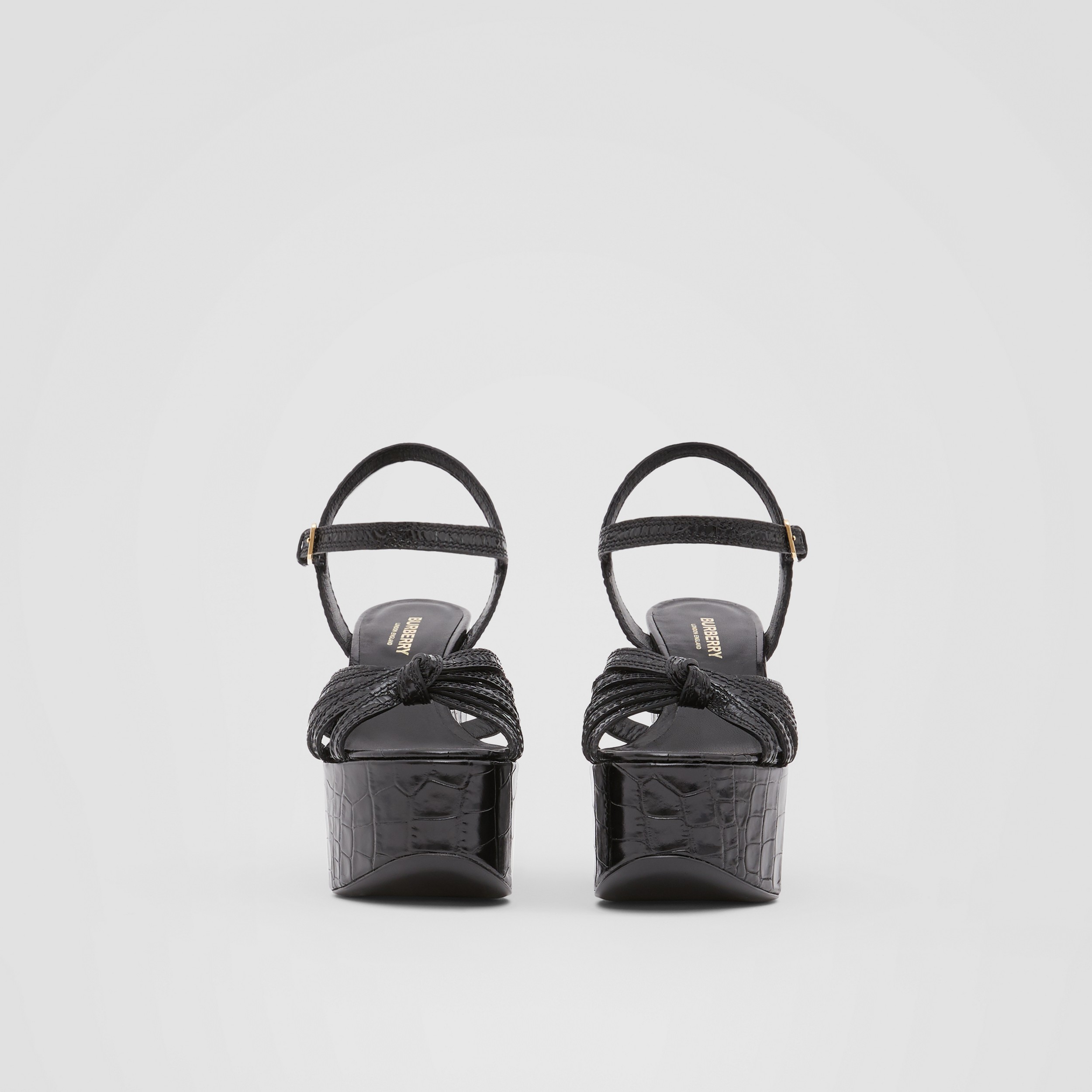 Knot Detail Embossed Leather Platform Wedges in Black - Women ...