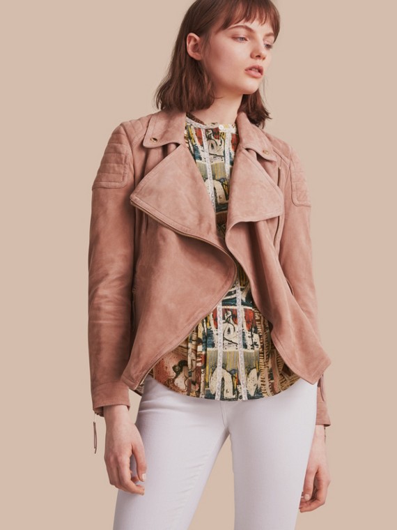 Women S Jackets Leather Bikers Er Burberry Ribbed Panel Suede Biker Jacket