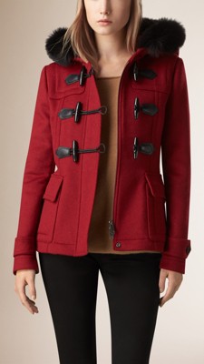 Windsor red Fur Trim Duffle Jacket - Image 1