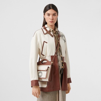 mini logo graphic canvas and leather pocket bag