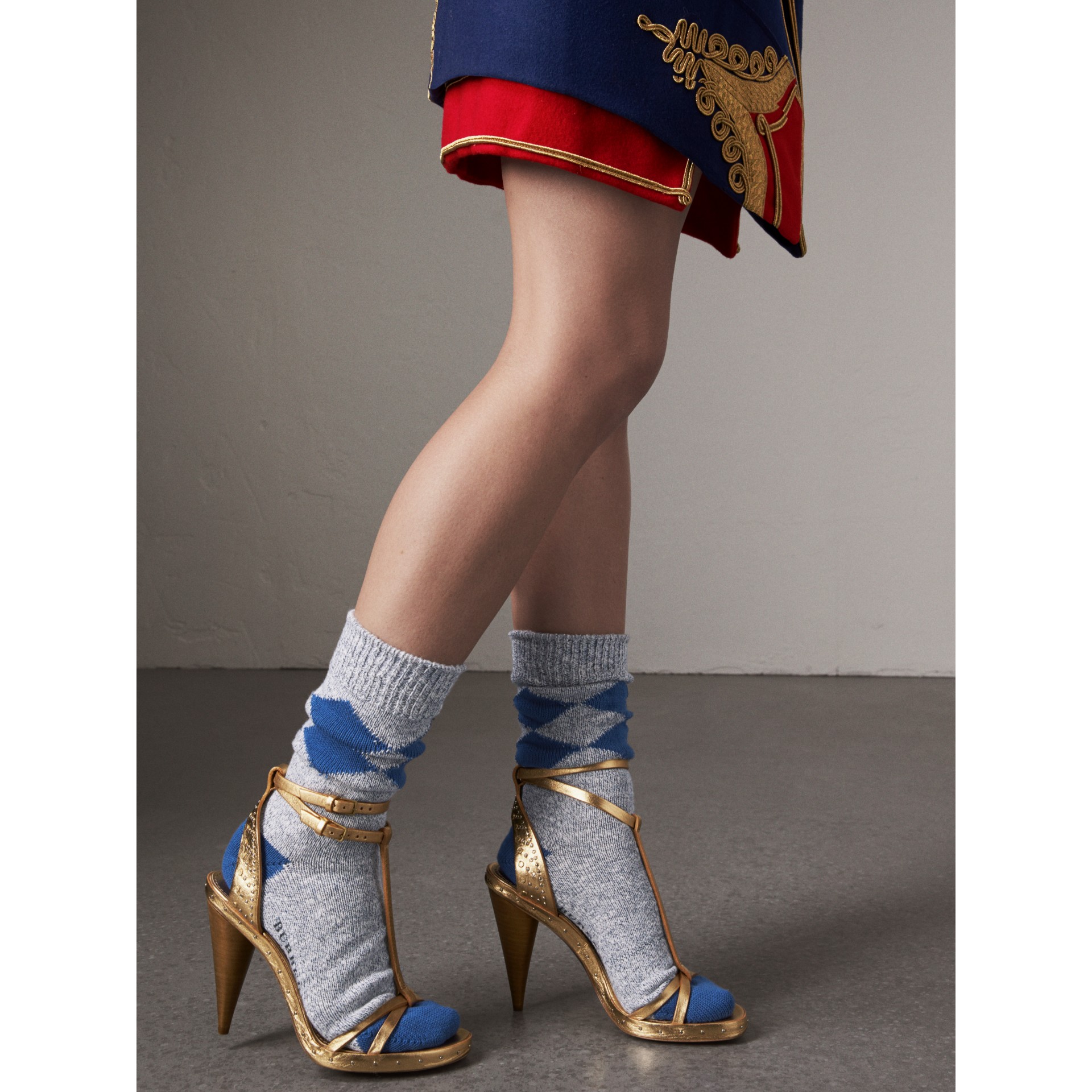 Riveted Metallic Leather High Coneheel Sandals in Gold Women Burberry United States