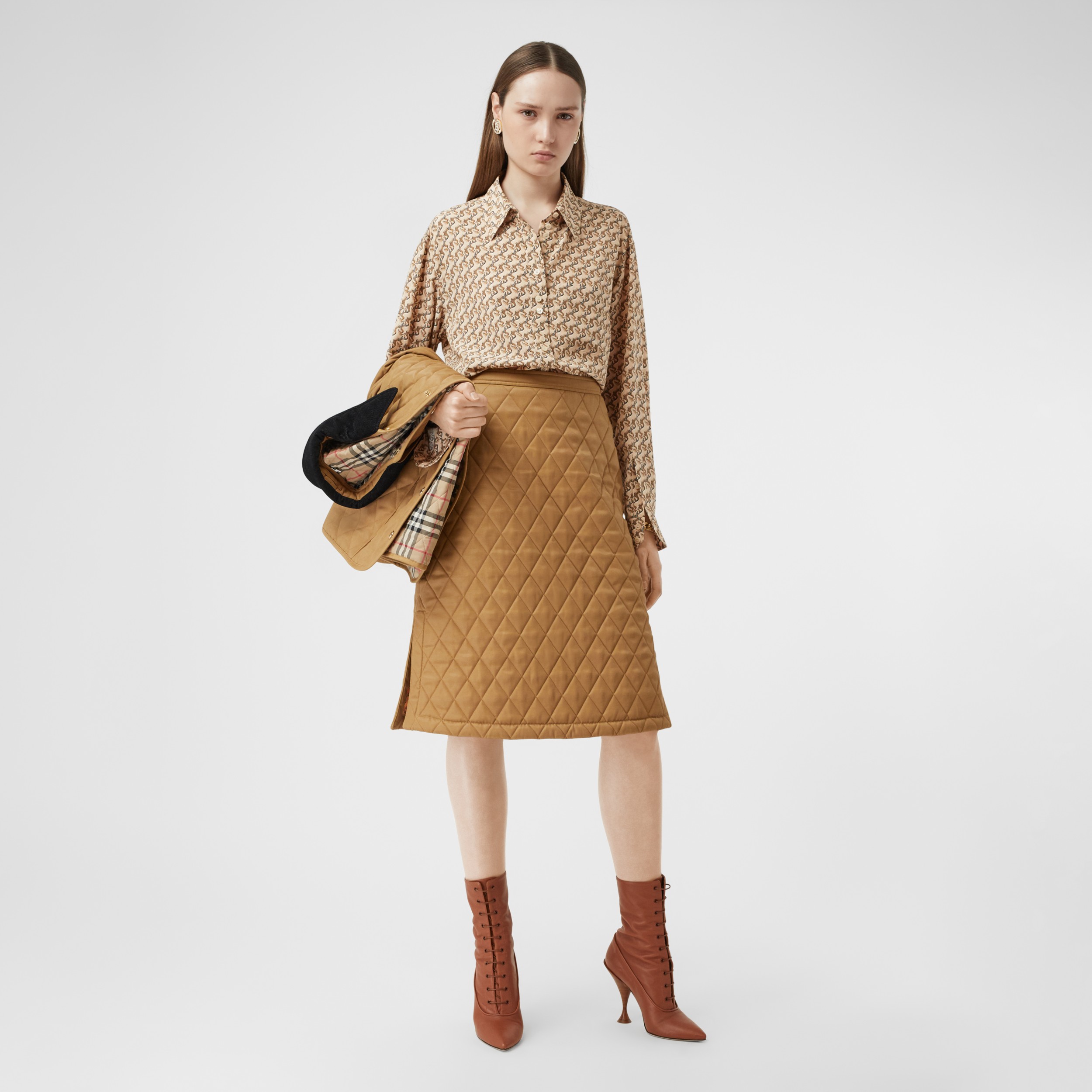 Diamond Quilted Twill A-line Skirt in Camel - Women | Burberry United ...