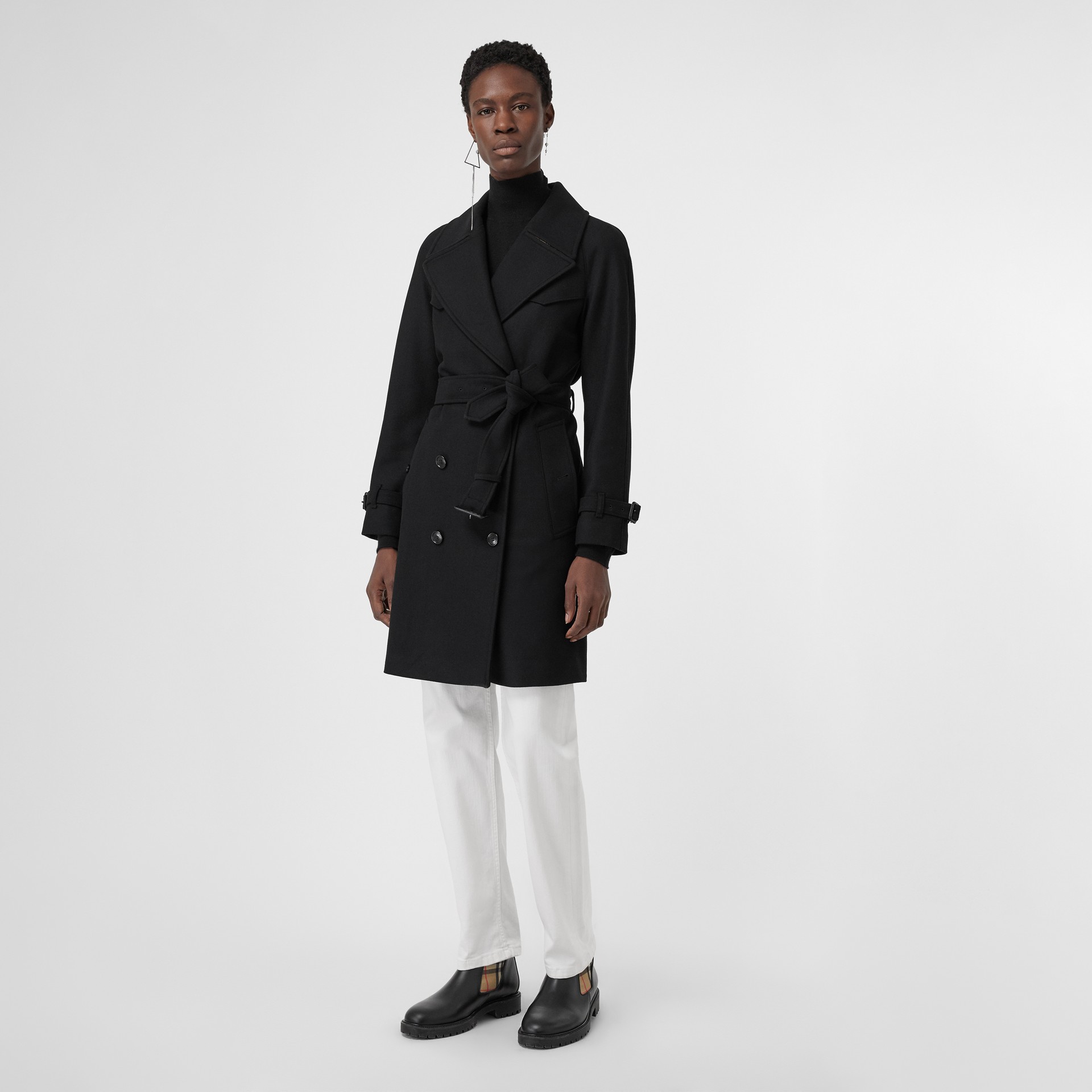Herringbone Wool Cashmere Blend Trench Coat in Black - Women | Burberry ...