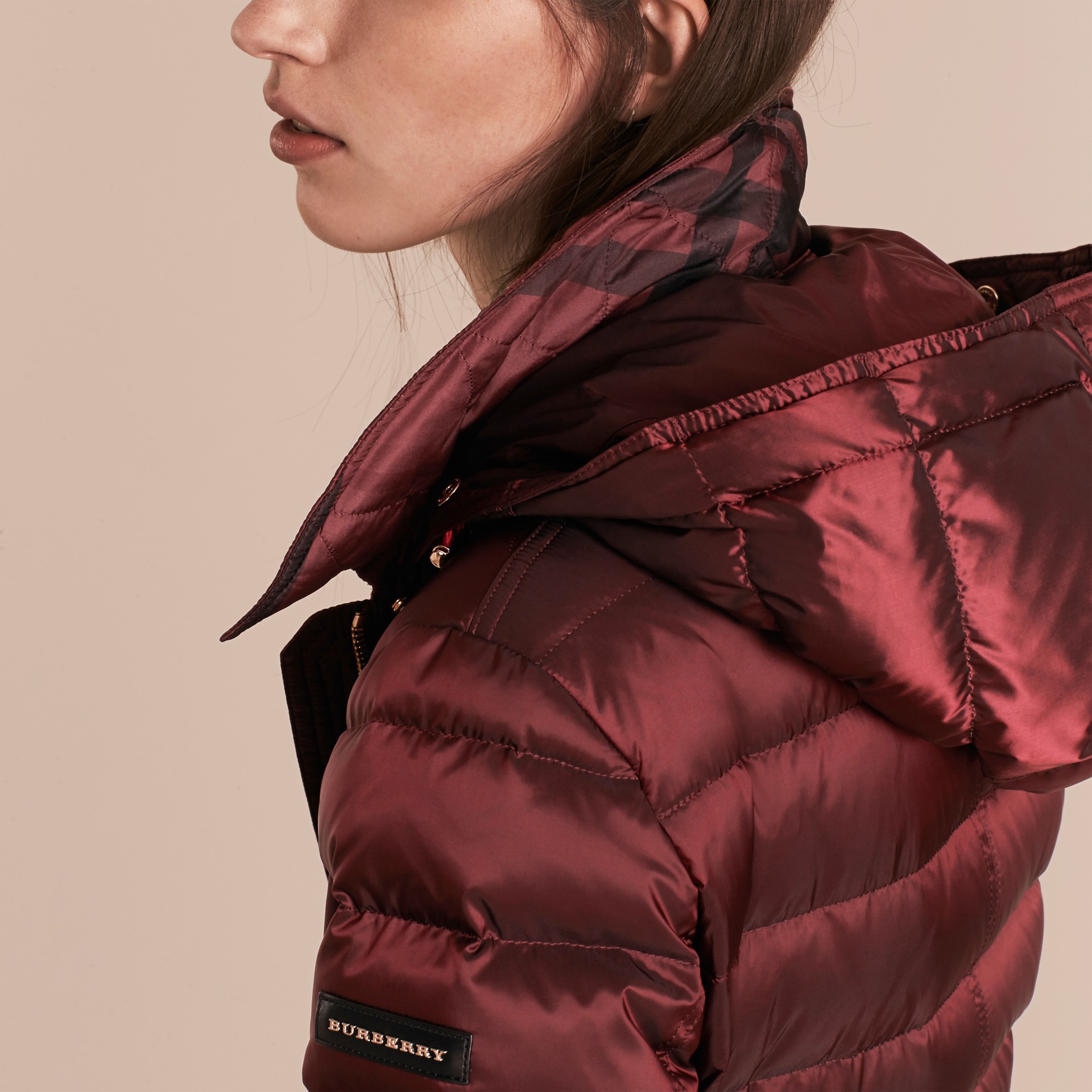 Down-filled Coat with Fox Fur Trim Hood in Burgundy - Women | Burberry ...