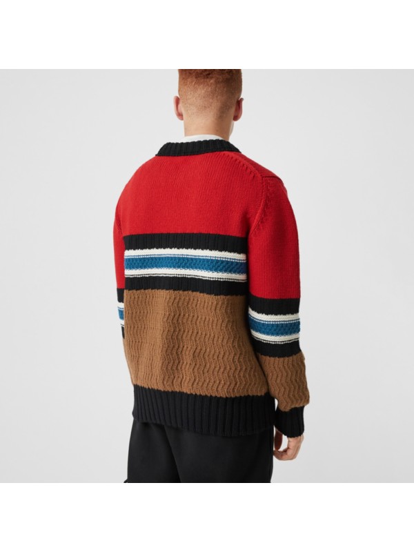 Striped Wool Cashmere Sweater in Bright Red - Men | Burberry United States