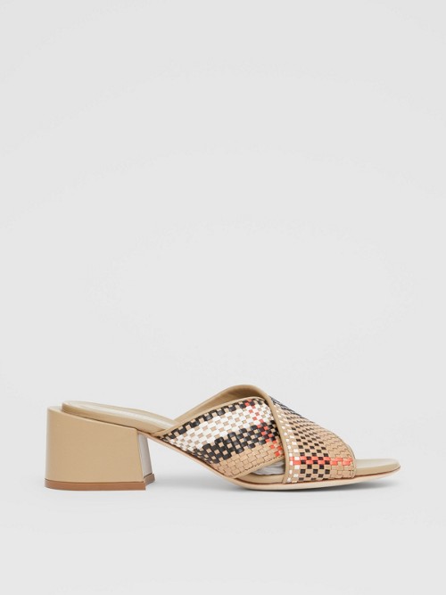 BURBERRY Latticed Leather Block-heel Sandals