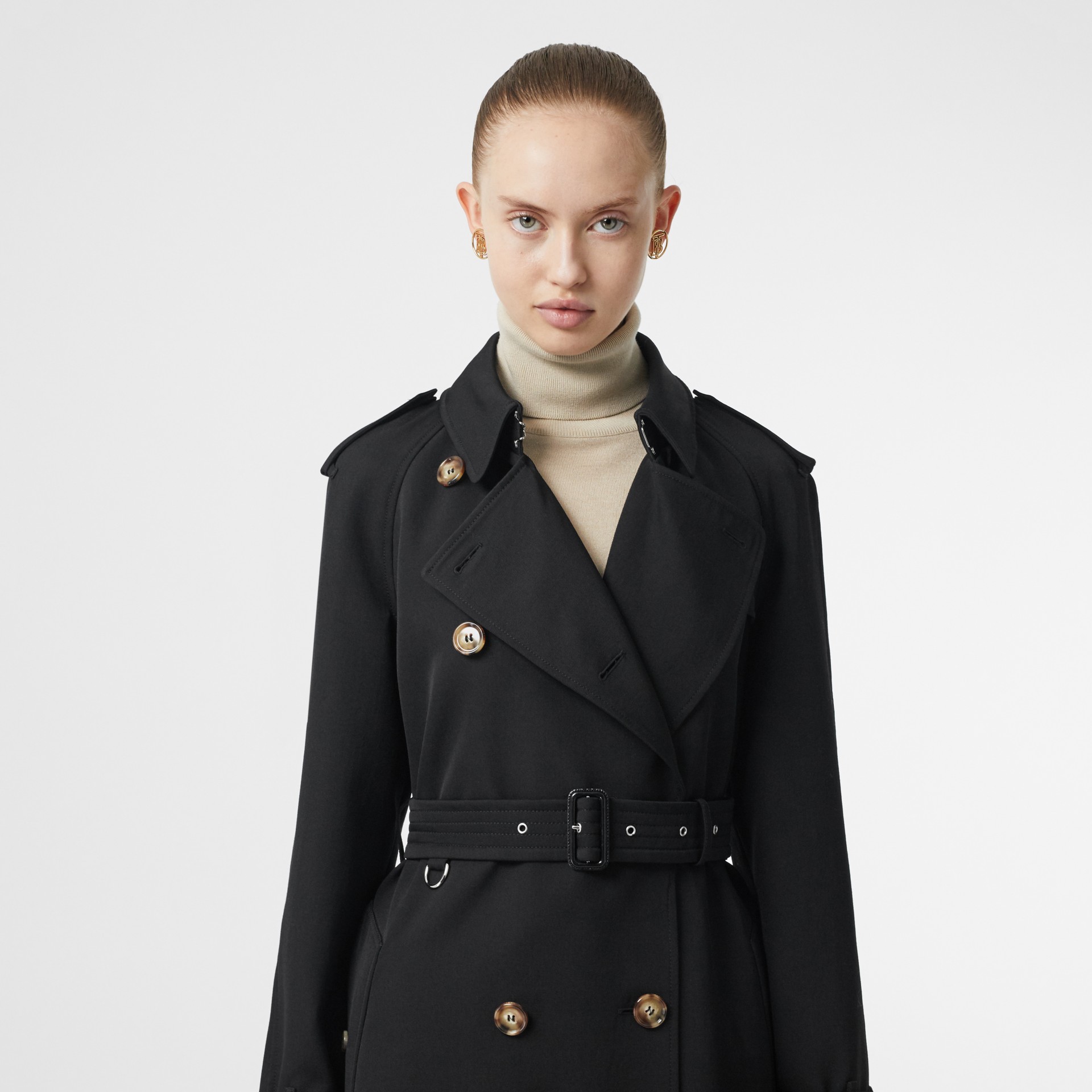 Wool Gabardine Trench Coat with Detachable Warmer in Black - Women ...