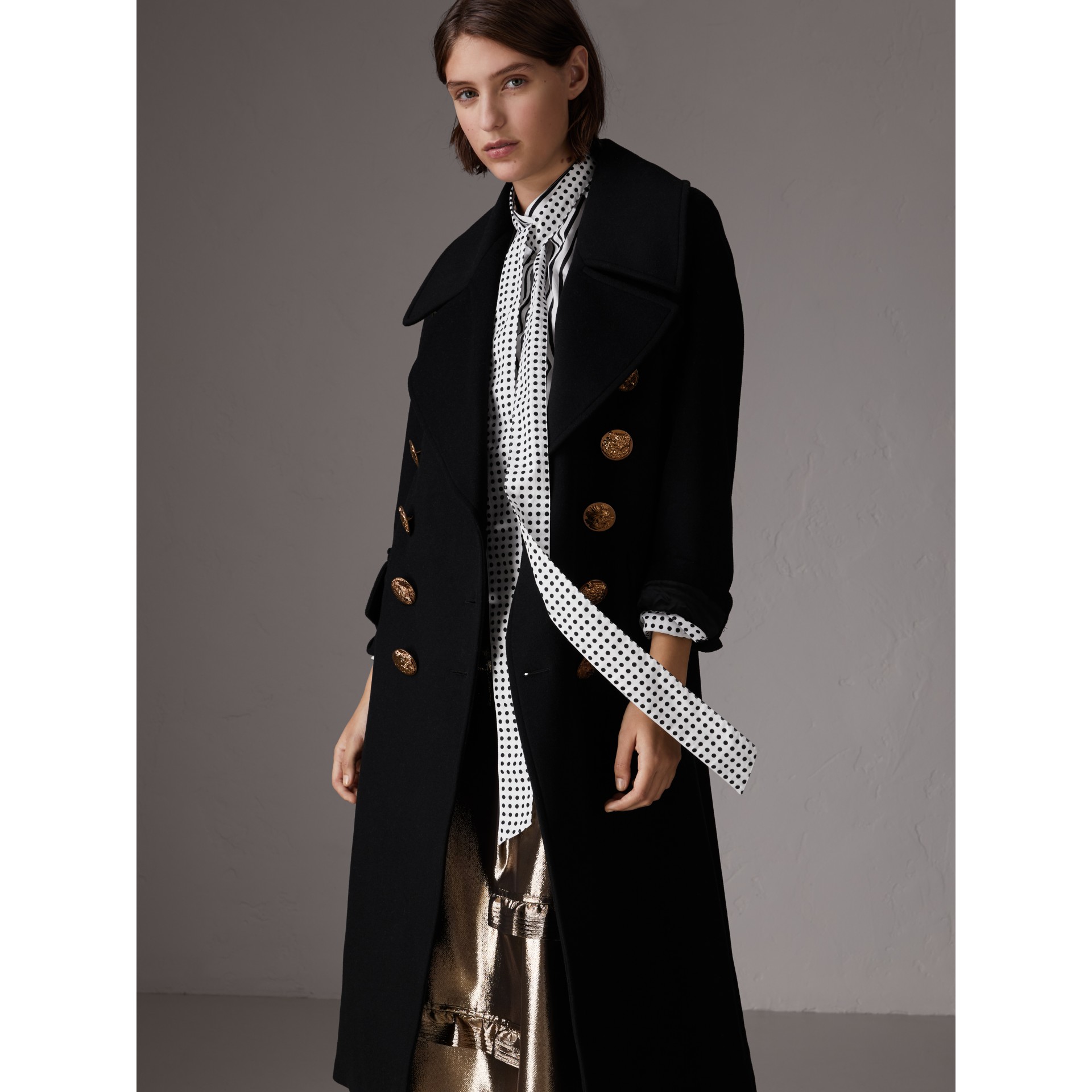 Bird Button Wool Blend Military Coat in Black - Women | Burberry United ...