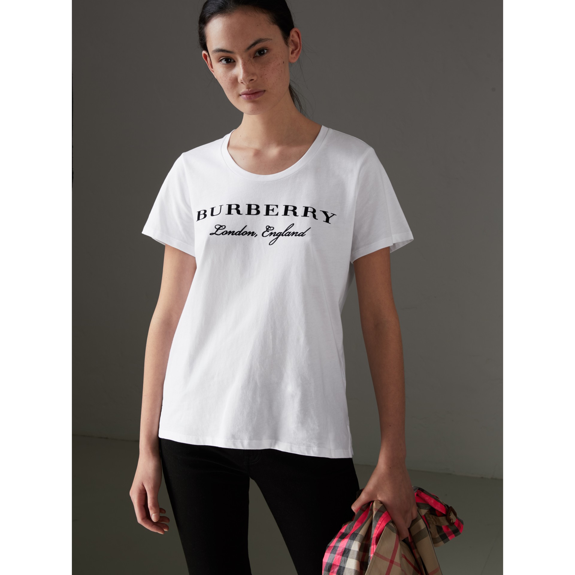 Printed Cotton T-shirt in White - Women | Burberry Australia