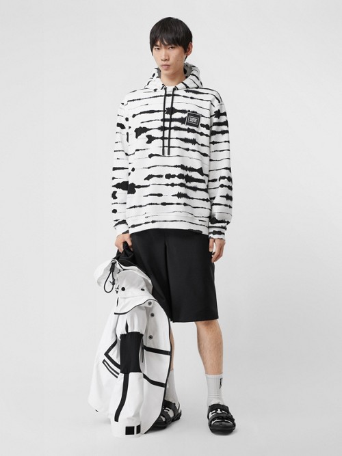 BURBERRY Logo Appliqué Watercolour Print Cotton Hoodie