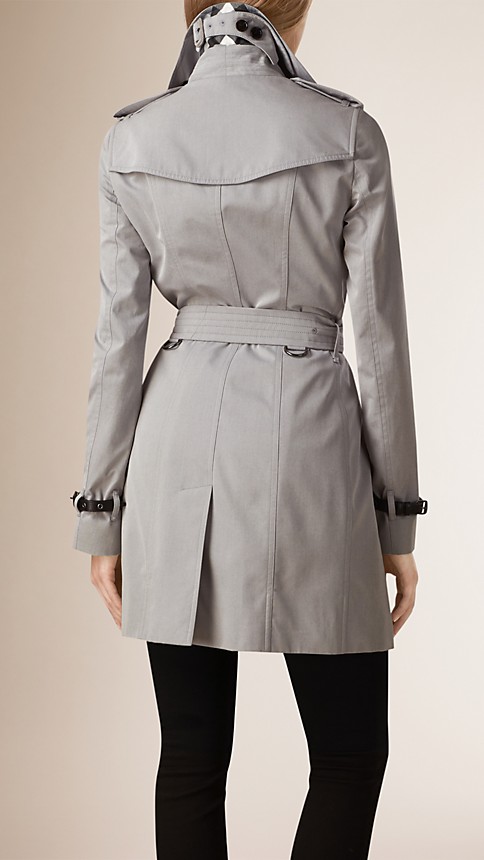 Leather Trim Cotton Gabardine Trench Coat Light Grey Melange | Burberry