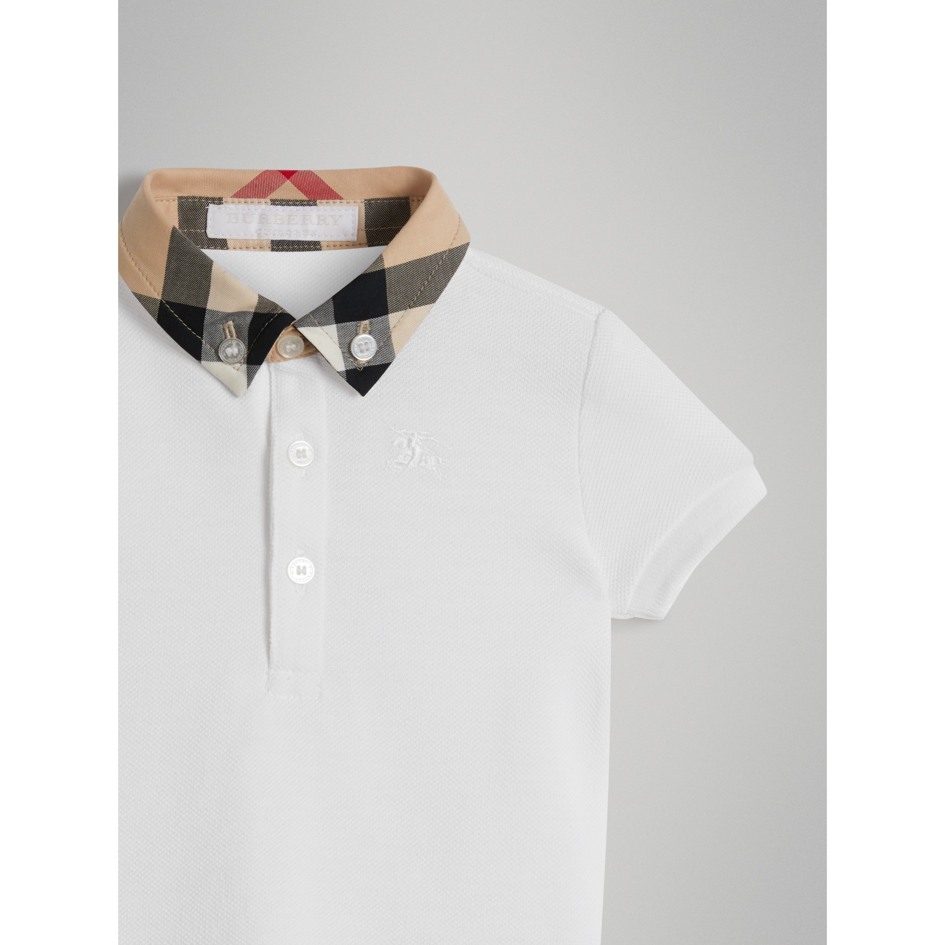 Check Collar Cotton Polo Shirt in White - Children | Burberry United States