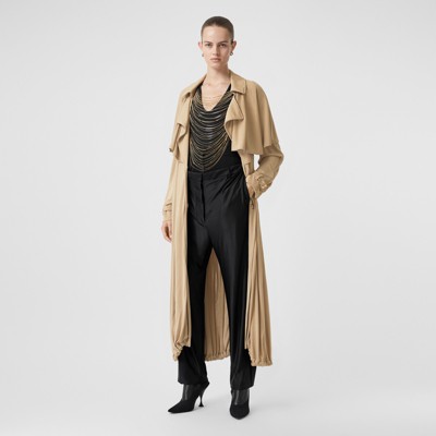 Cape Detail Jersey Trench Coat in Honey 